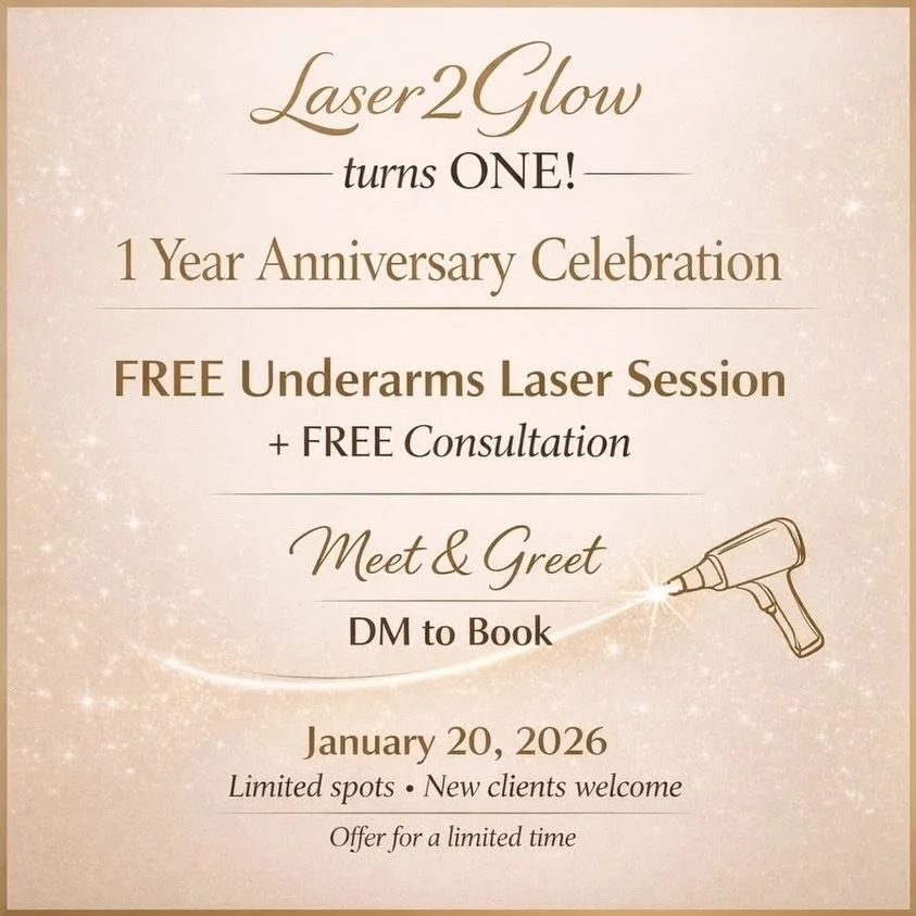 ✨ Laser2Glow turns ONE! ✨
To celebrate, we&rsquo;re giving a FREE underarms laser session + FREE consultation 🤍

📅 Jan 20, 2026
⏳ Limited spots | New clients welcome

💌 DM to book or call 647-390-0046

Location:
239 queen st East,Brampton 

#Laser