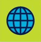 Blue globe on green background