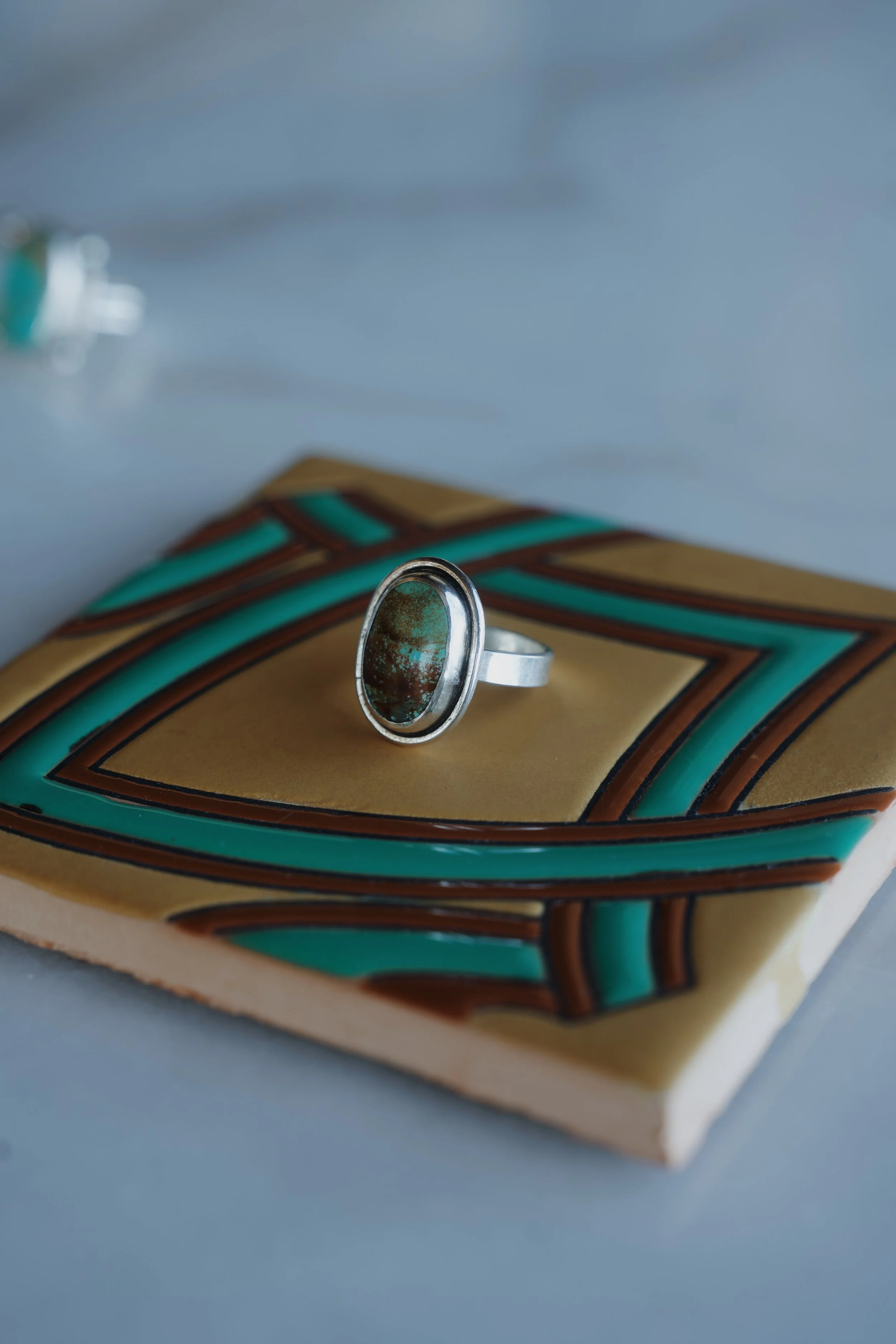 Number 8 Turquoise Oval Border Ring