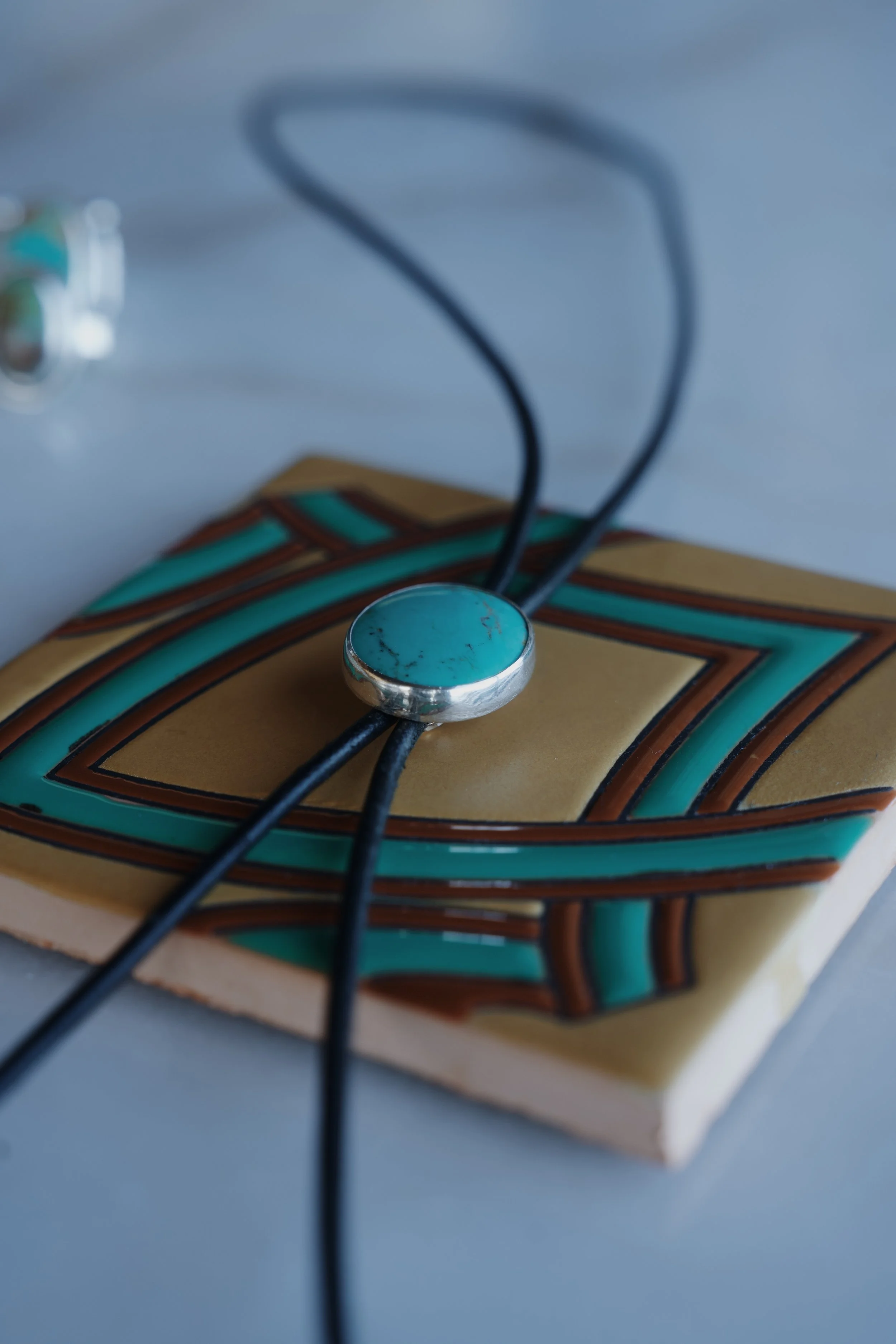 Pilot Mountain Turquoise Oval Bolo Necklace