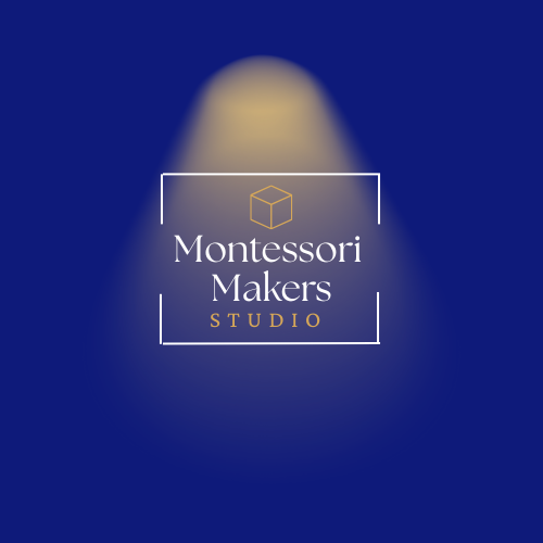 Montessori News Source logo with a newspaper and a cube on a blue background.