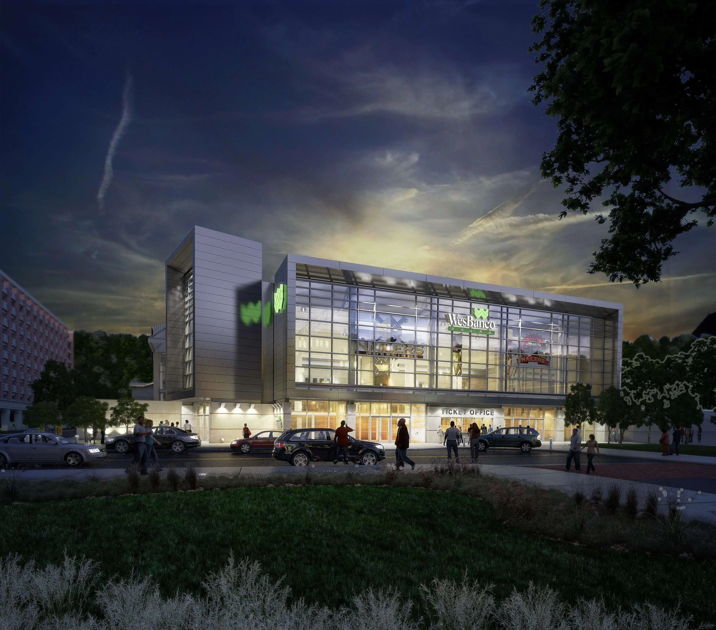 Wesbanco Arena - North Entrance Night View with New Sign.jpg