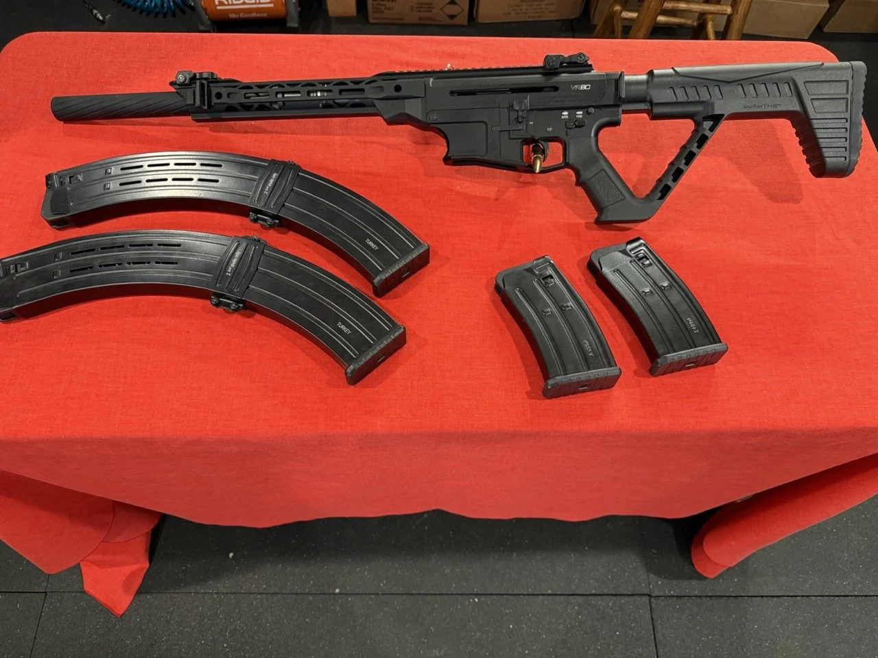 Used R.I.A VR80 Semi-Auto 12 Ga shotgun. comes with two 5 rnd mags and two 19 rnd mgs. Also a box and a lock