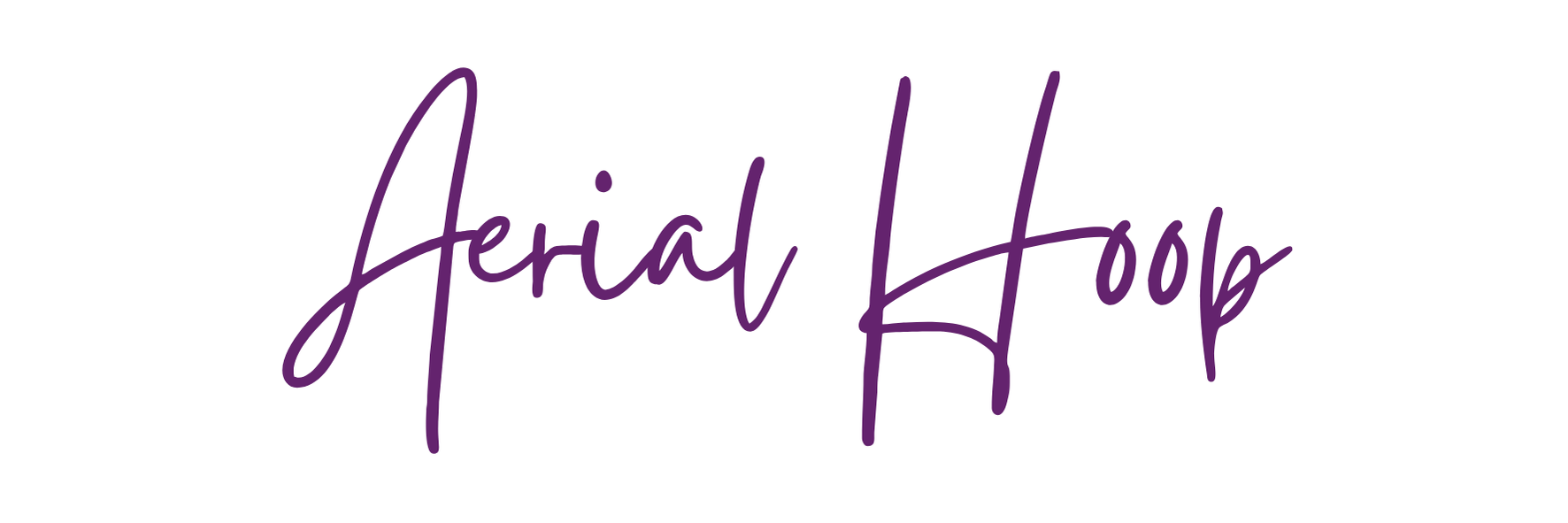 Stylized purple handwritten text reading 'Aerial Hoop' on a white background.