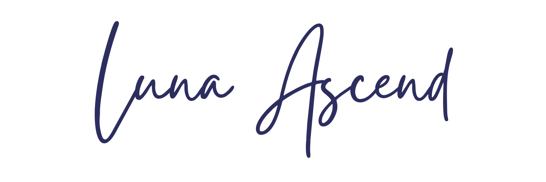 The image shows the name "Luna Ascend" written in elegant, cursive, dark blue font against a white background.