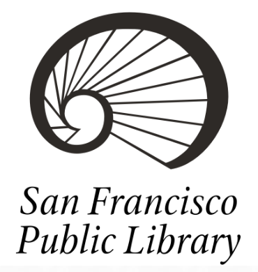 San Francisco Public Library logo featuring a stylized black spiral shell above the library name