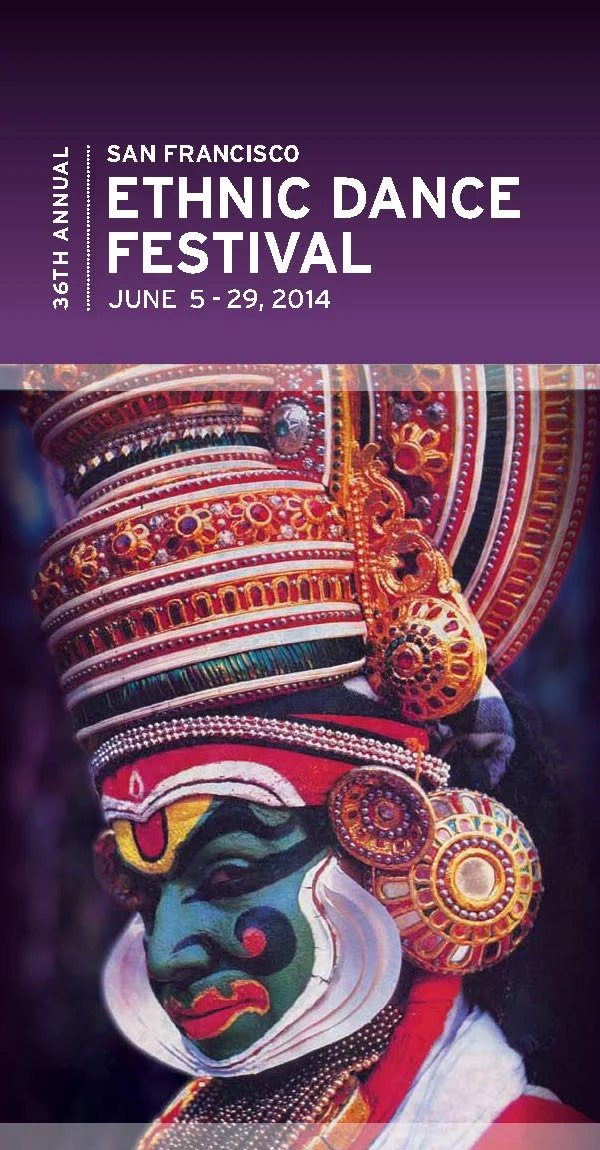 San Francisco Ethnic Dance Festival 2014 poster featuring a colorful traditional masked dancer in ornate costume
