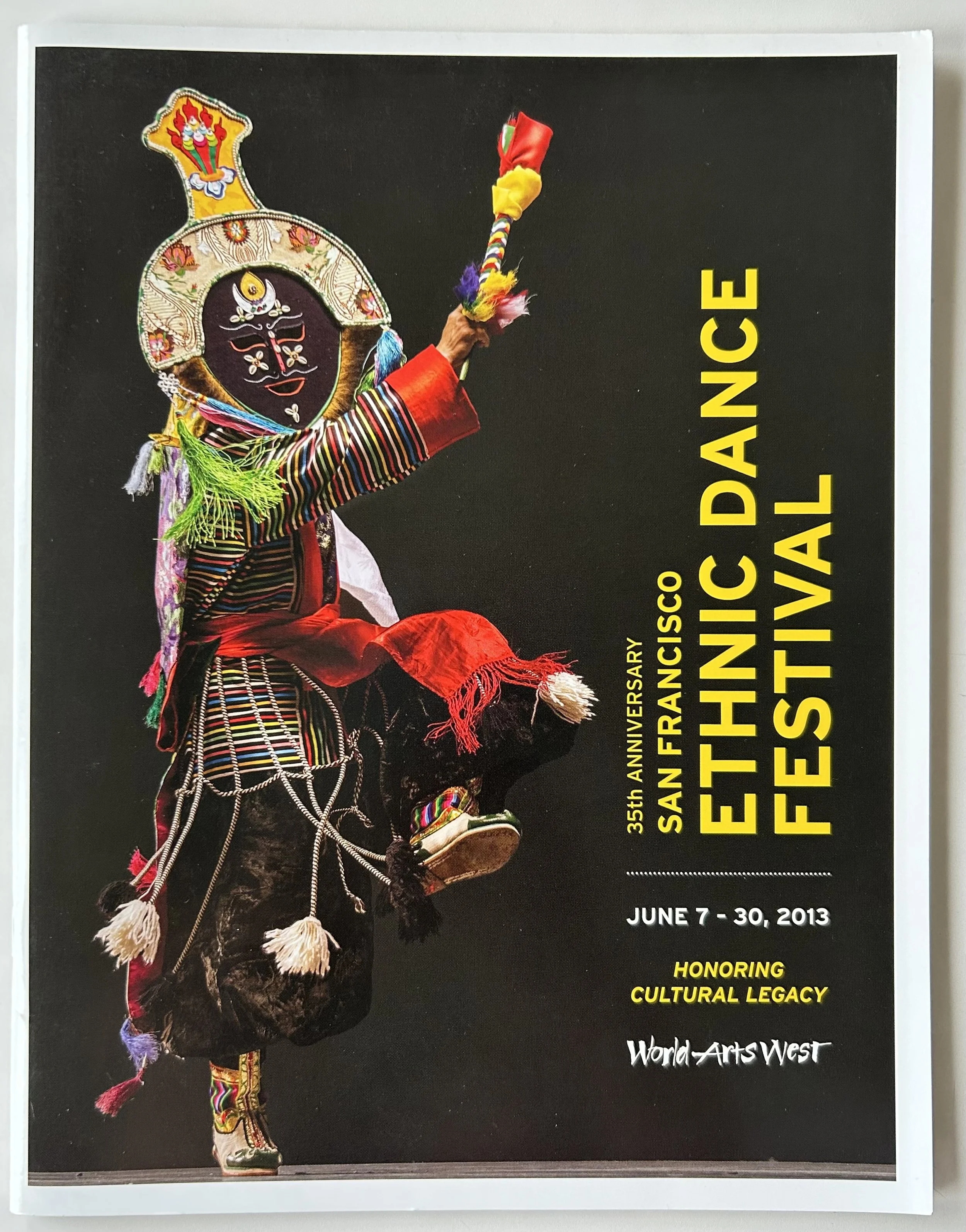 Poster for the 35th annual San Francisco International Ethnic Dance Festival, June 7–30, 2013, featuring a colorful traditional dancer and the World Arts West logo.
