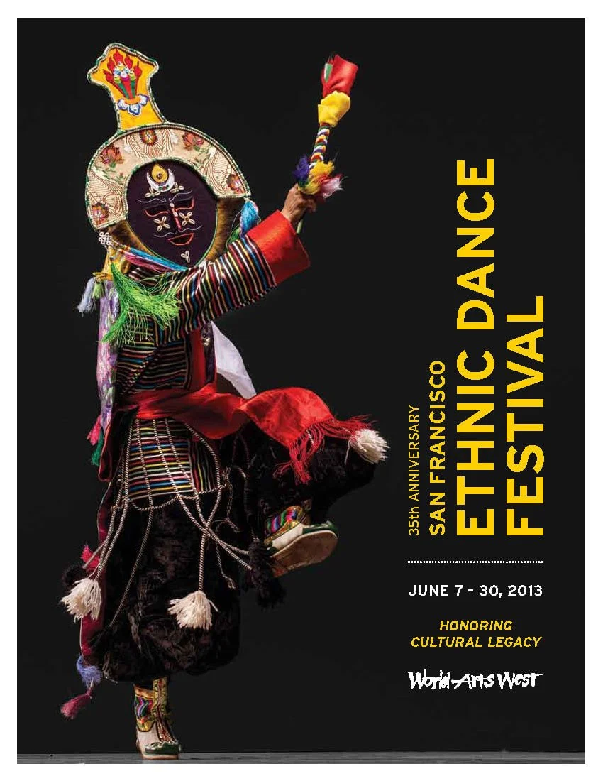 Poster for the 35th Anniversary San Francisco Ethnic Dance Festival, June 7–30, 2013, featuring a colorful traditional dancer.