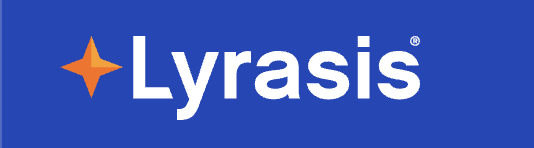 Lyrasis logo with orange star symbol on a blue background