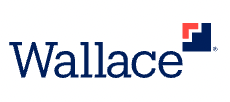 Wallace logo with blue text and red and blue square symbol