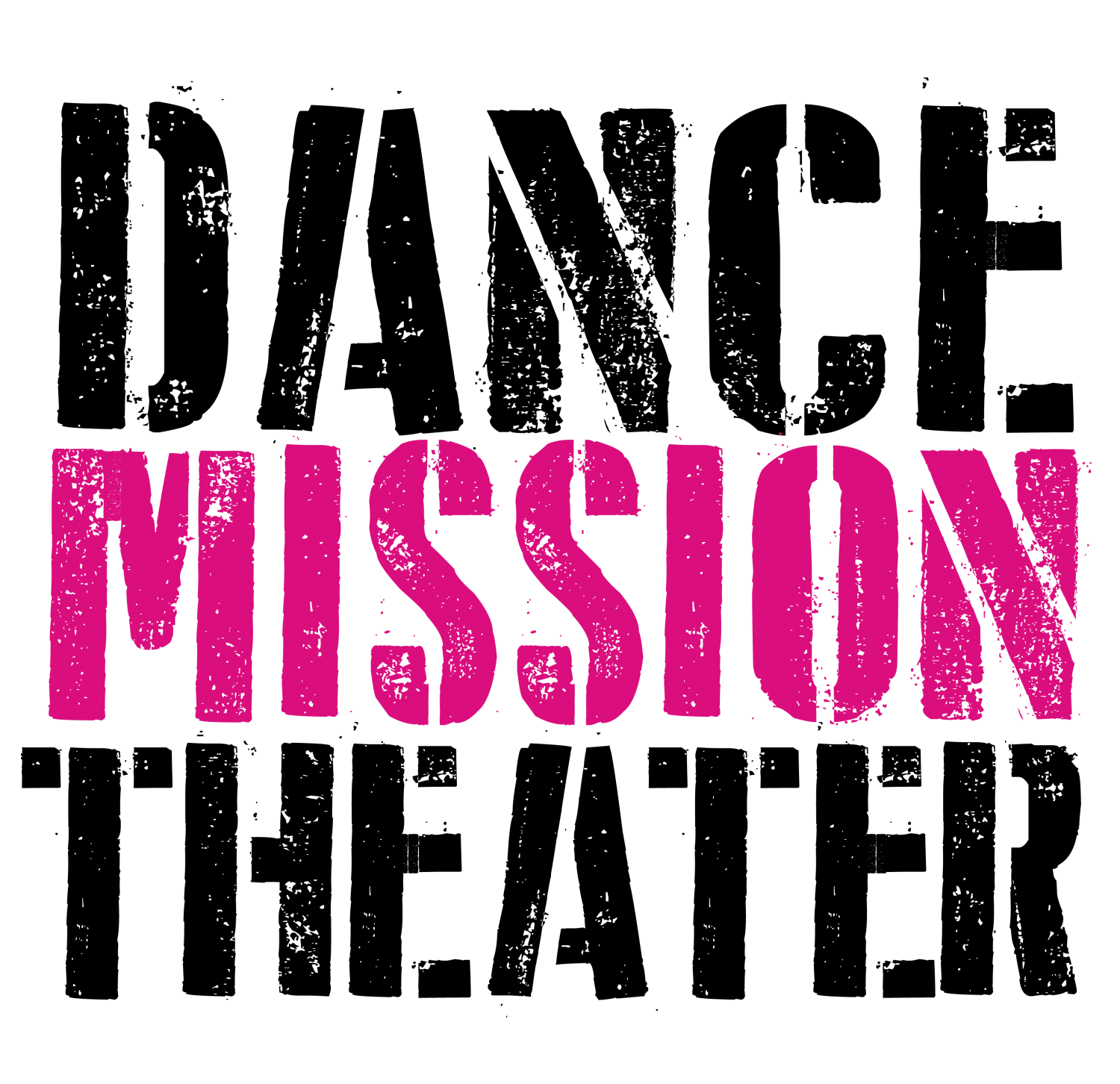 Distressed pink lettering spelling “MISSION” on a black background