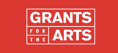 White "GRANTS FOR THE ARTS" lettering in a boxed logo on a red background
