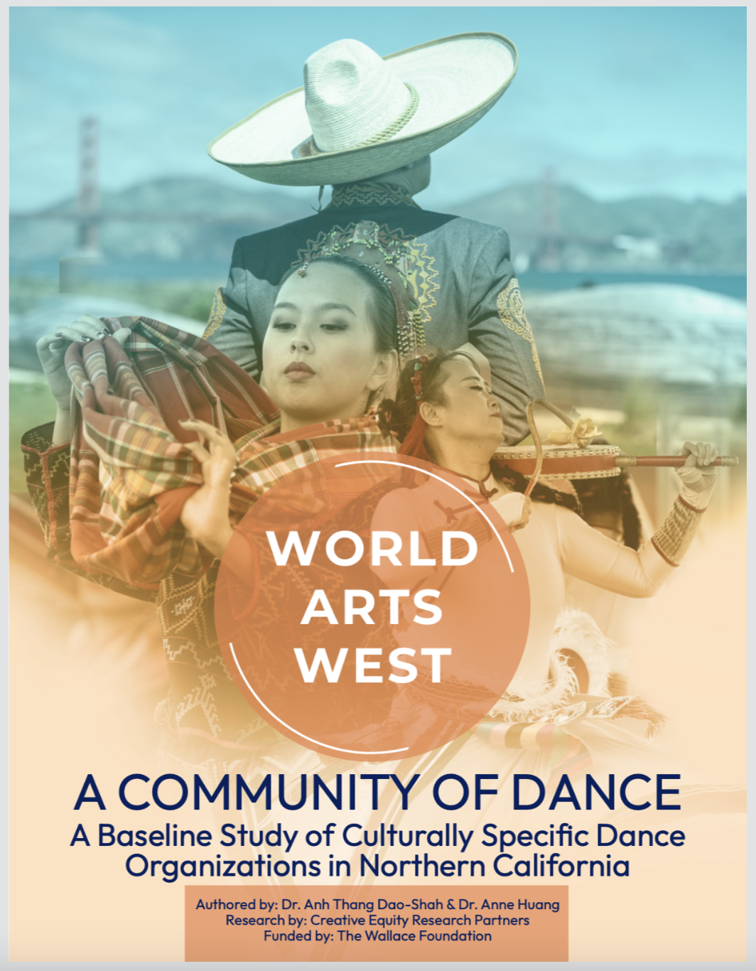 World Arts West report cover featuring multicultural dancers and the title “A Community of Dance,” a study of culturally specific dance organizations in Northern California.