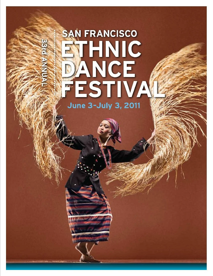 Poster for the 33rd annual San Francisco Ethnic Dance Festival, June 3–July 3, 2011, featuring a dancer with flowing straw props.