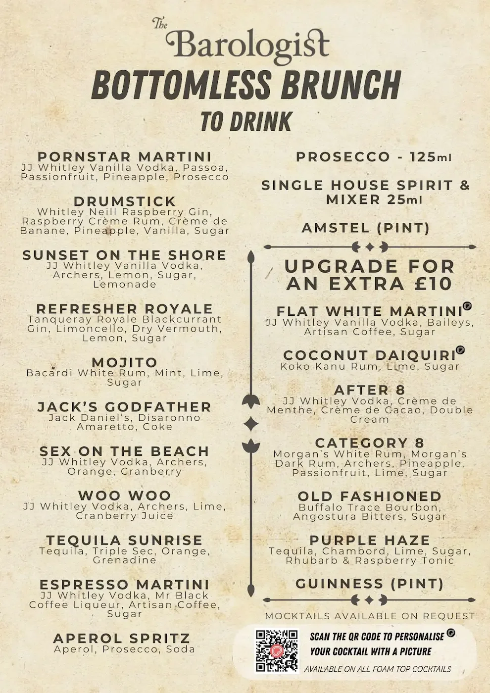 bottomless brunch drinks menu