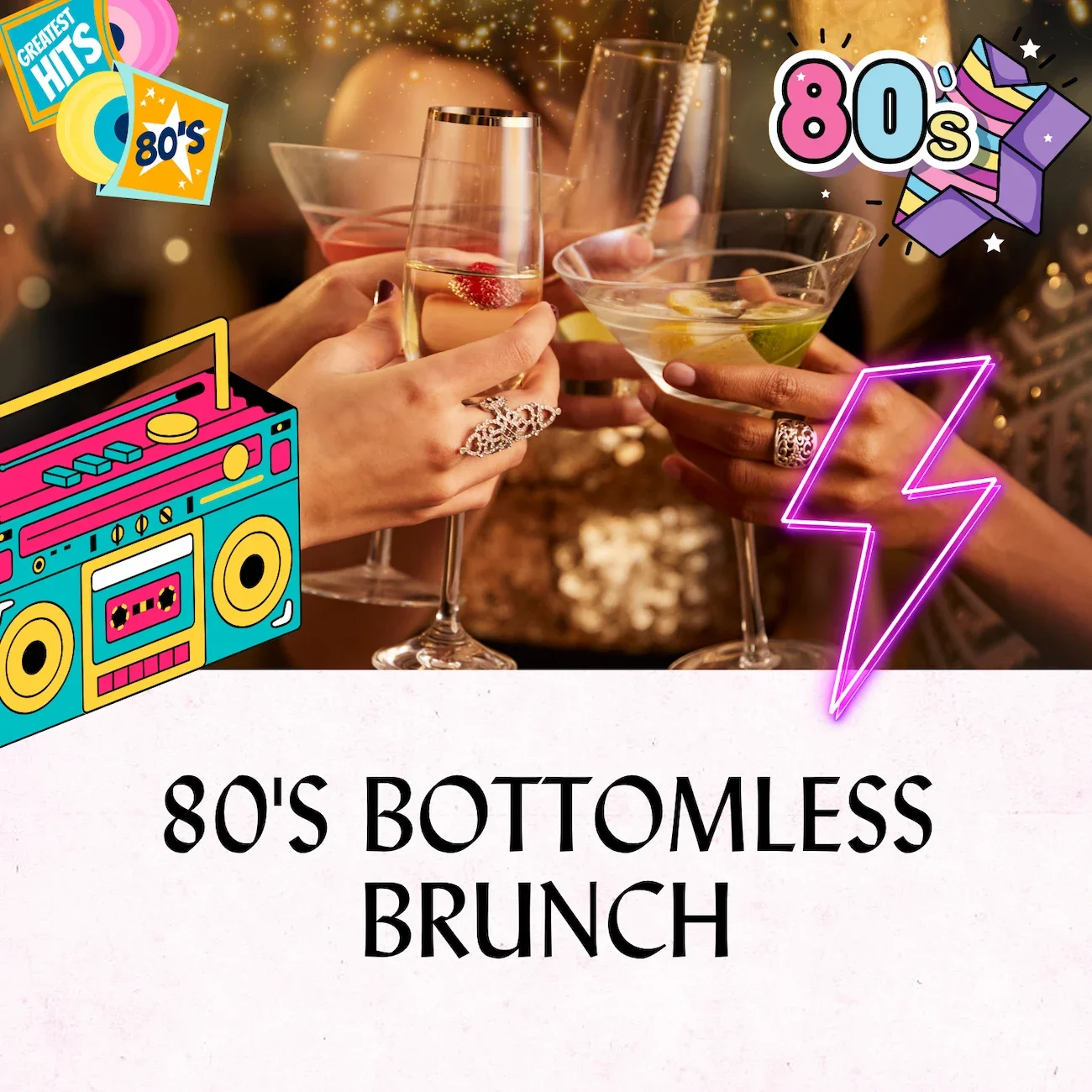 80s bottomless brunch poster