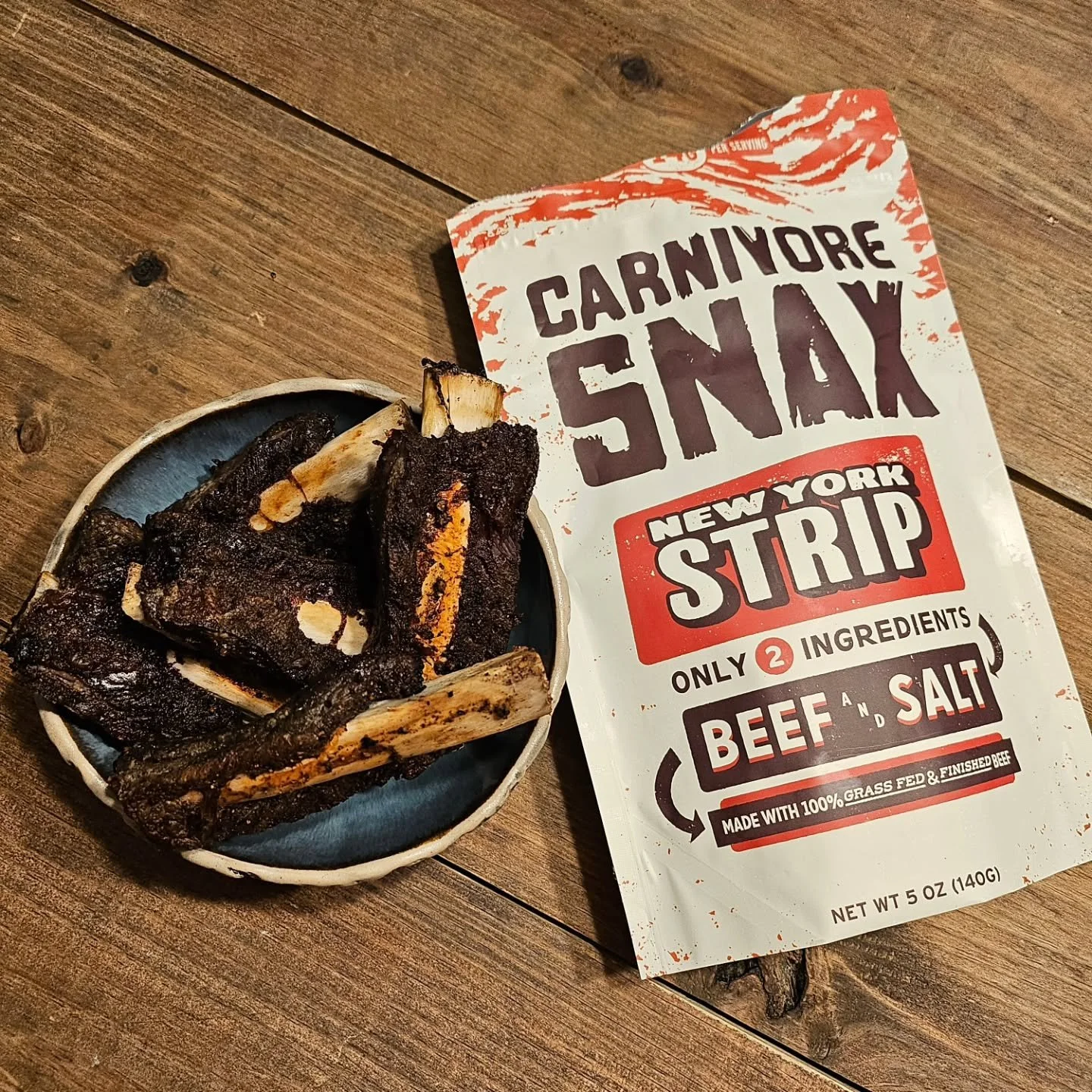 Opted for all beef tonight! I marinated back ribs in ACV, salt, pepper, and paprika then air fried them to juicy perfection. Ate a bag of @carnivore.snax NY Strip while waiting for them to cook. 

#wheresthebeef #beefy #carnivorelife #zerocarb #ketom