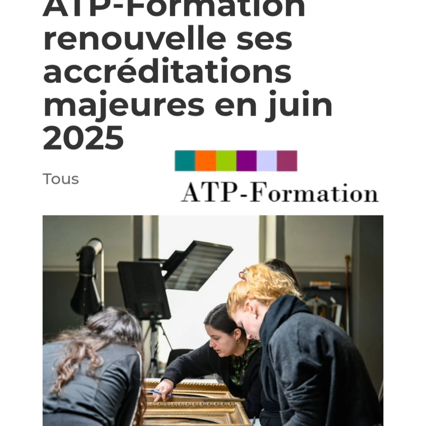 Notre centre de formation ATP-Formation a renouvel&eacute; ses certifications RNCP et Qualiopi ainsi que sa collaboration avec ERASMUS. Bravo &agrave; nos &eacute;quipes qui ont travaill&eacute;s sur les dossiers 🎉👏🎉

#formationadulte #patrimoine 