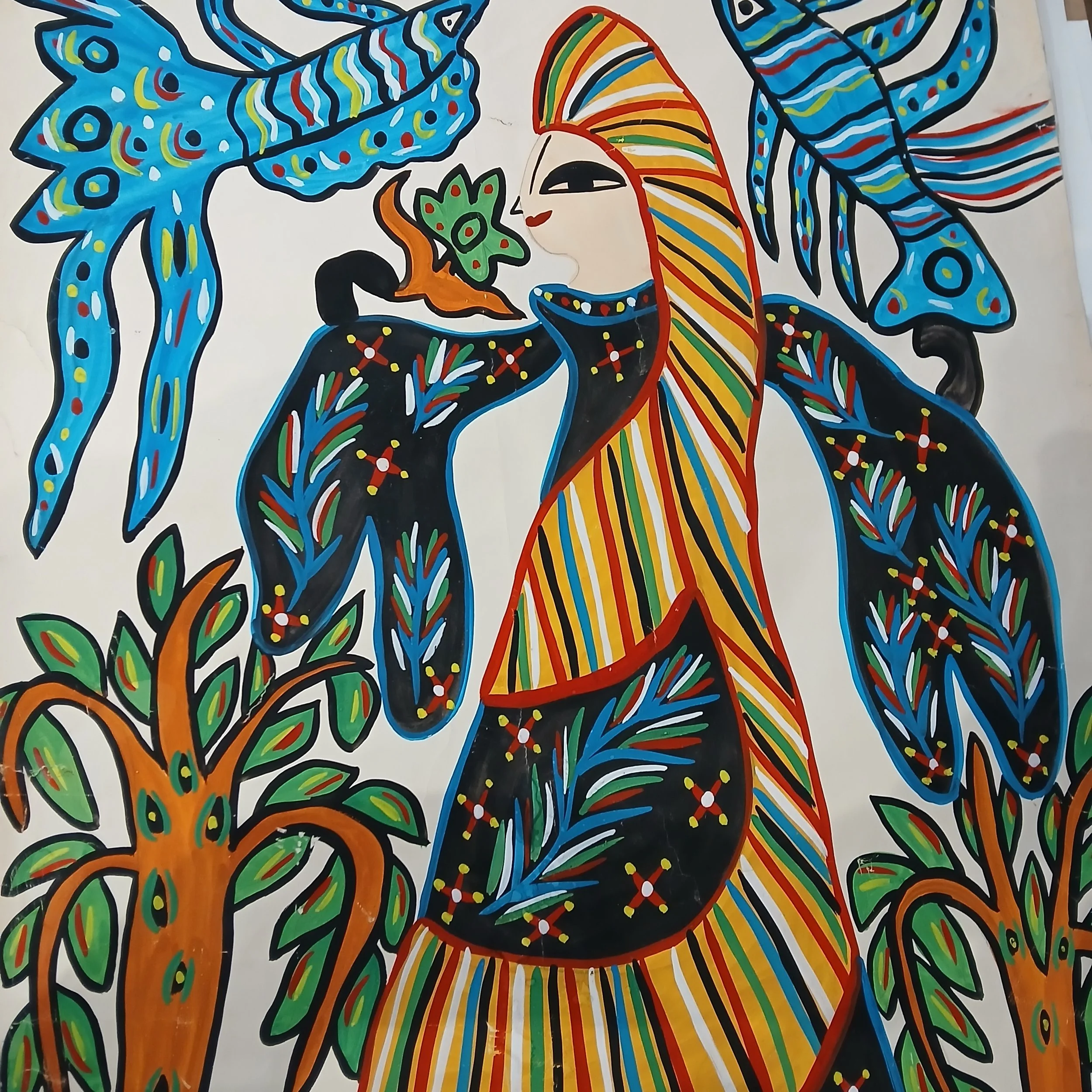 Restauration en cours d’une œuvre de Baya : préserver la force et la poésie d’un art singulier