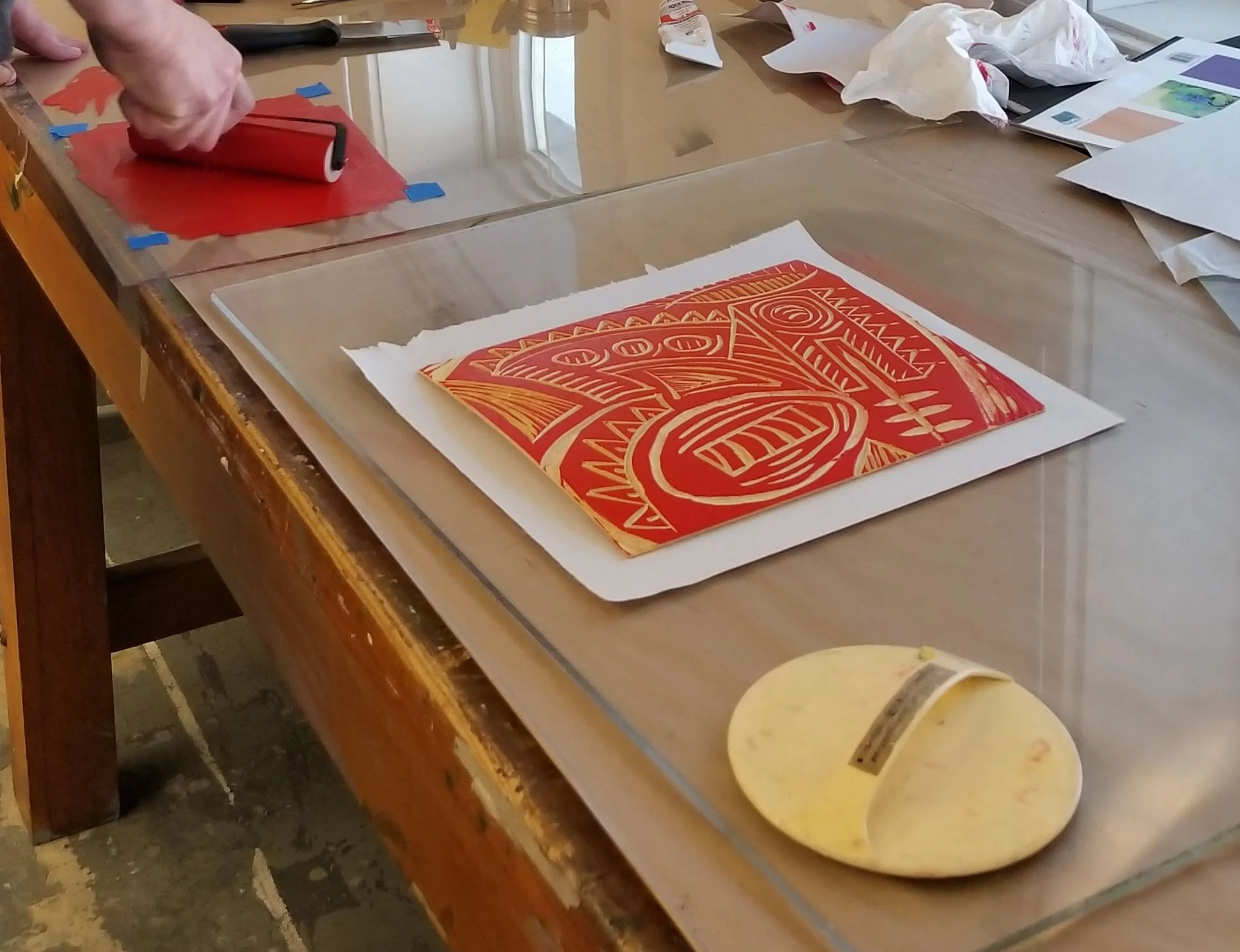 Cherry Press at Snowfarm Linocut Hand-printing.jpg