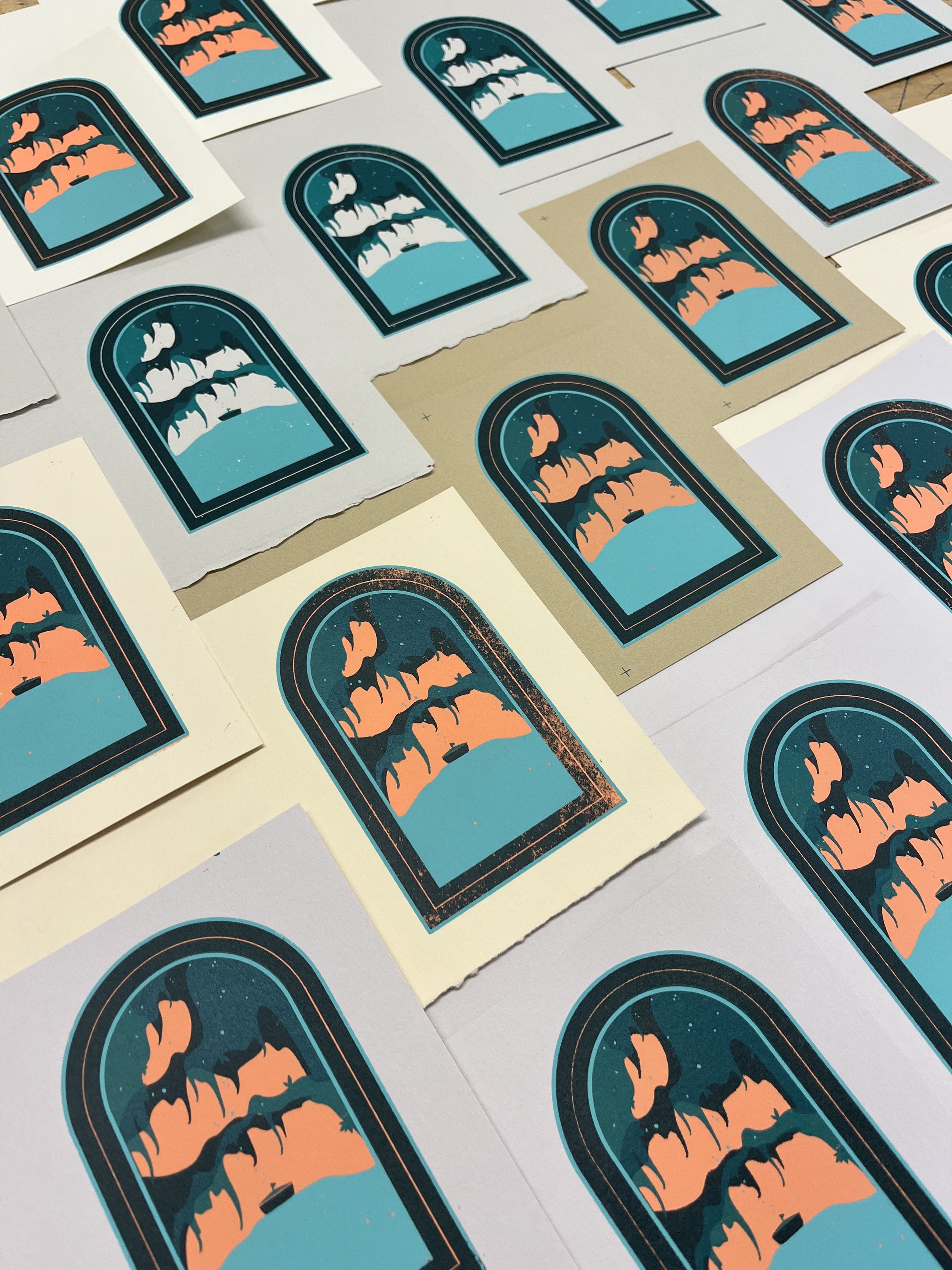 Jon Boat - 5 color screenprinted notecards, all custom colors printed by hand by me (2024)