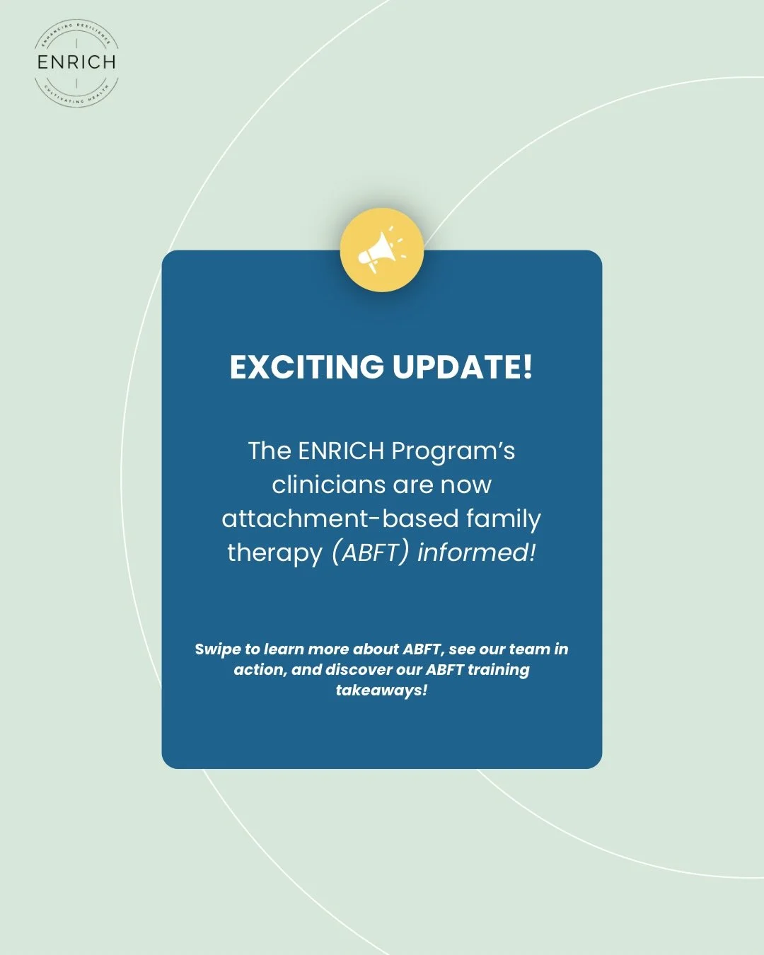 At the beginning of this month, the ENRICH team completed level 1 of ABFT training. And now, the ENRICH Program&rsquo;s clinicians are ABFT-informed! Swipe to learn more about what ABFT is, see our team in action during ABFT training, and discover ou