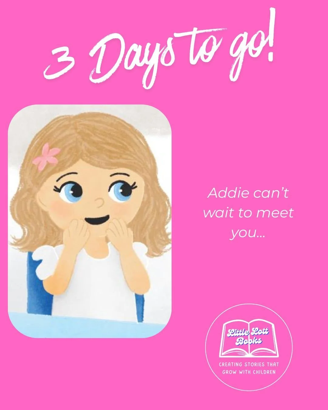 Addie is getting excited. Only three days until her story arrives. 💛

She cannot wait to share her big day, her big feelings, and her big hope of finding a friend.

Stay tuned for more little peeks this week.

LittleLottBooks.com &amp; Amazon

#Addi