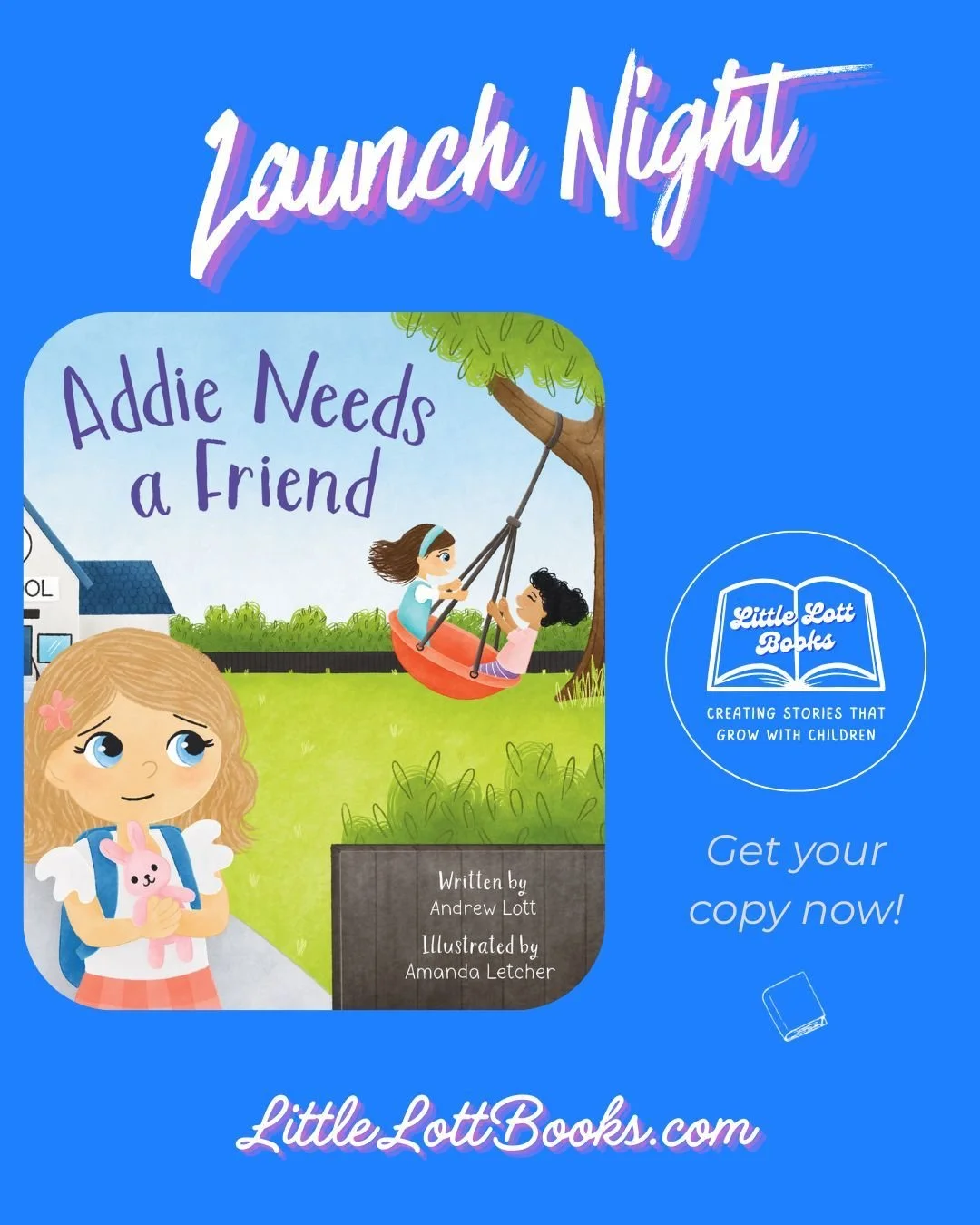 It is official. Addie Needs a Friend is now available.

We are thrilled to share this story with families and young readers everywhere. Thank you for being part of this launch night moment and for supporting our very first book.

Find the book at:
Li