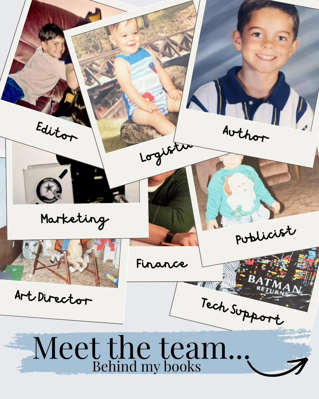 Small company. Big team. 👏
All in-house. Very scrappy. Slightly tired. 😅

It turns out that being an indie author requires SO many hats. 🎩

✍️ Author
📦 Logistics
📝 Editor
🎨 Art Director
📣 Marketing
📰 Publicist
💰 Finance
💻 Tech Support

Than