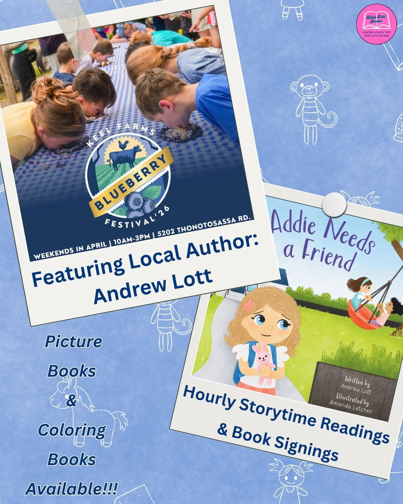 🫐 KEEL FARMS BLUEBERRY FESTIVAL IS HERE!!! 🫐

I&rsquo;ll be at @keelfarmsfl on Saturday, April 4th from 10AM&ndash;3PM for their Blueberry Festival!

📚 Hourly children&rsquo;s storytime readings
✍️ Book signings
🛍️ Picture books &amp; coloring bo