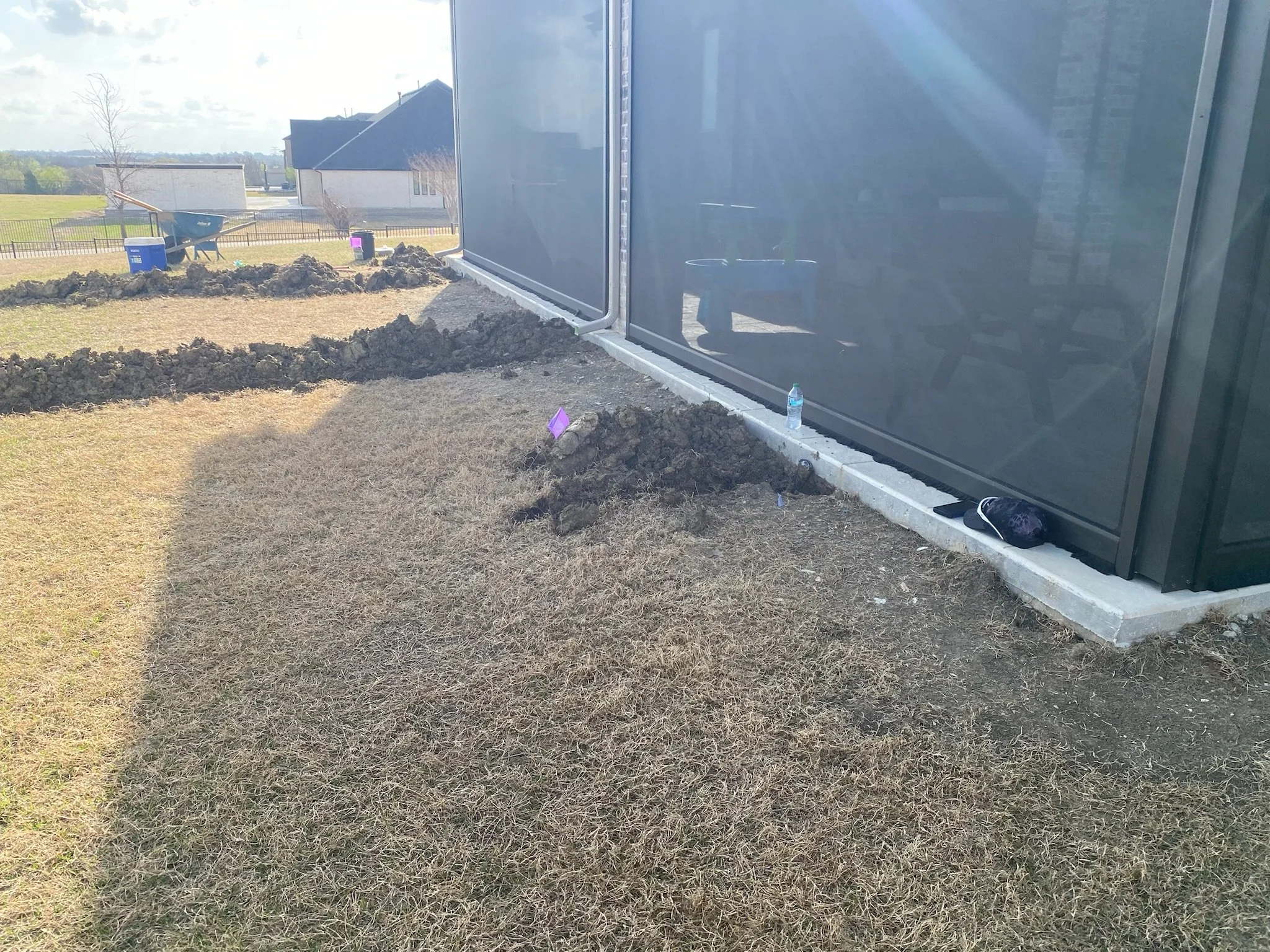 Before: backyard area before paver walkway installation in Sunnyvale TX