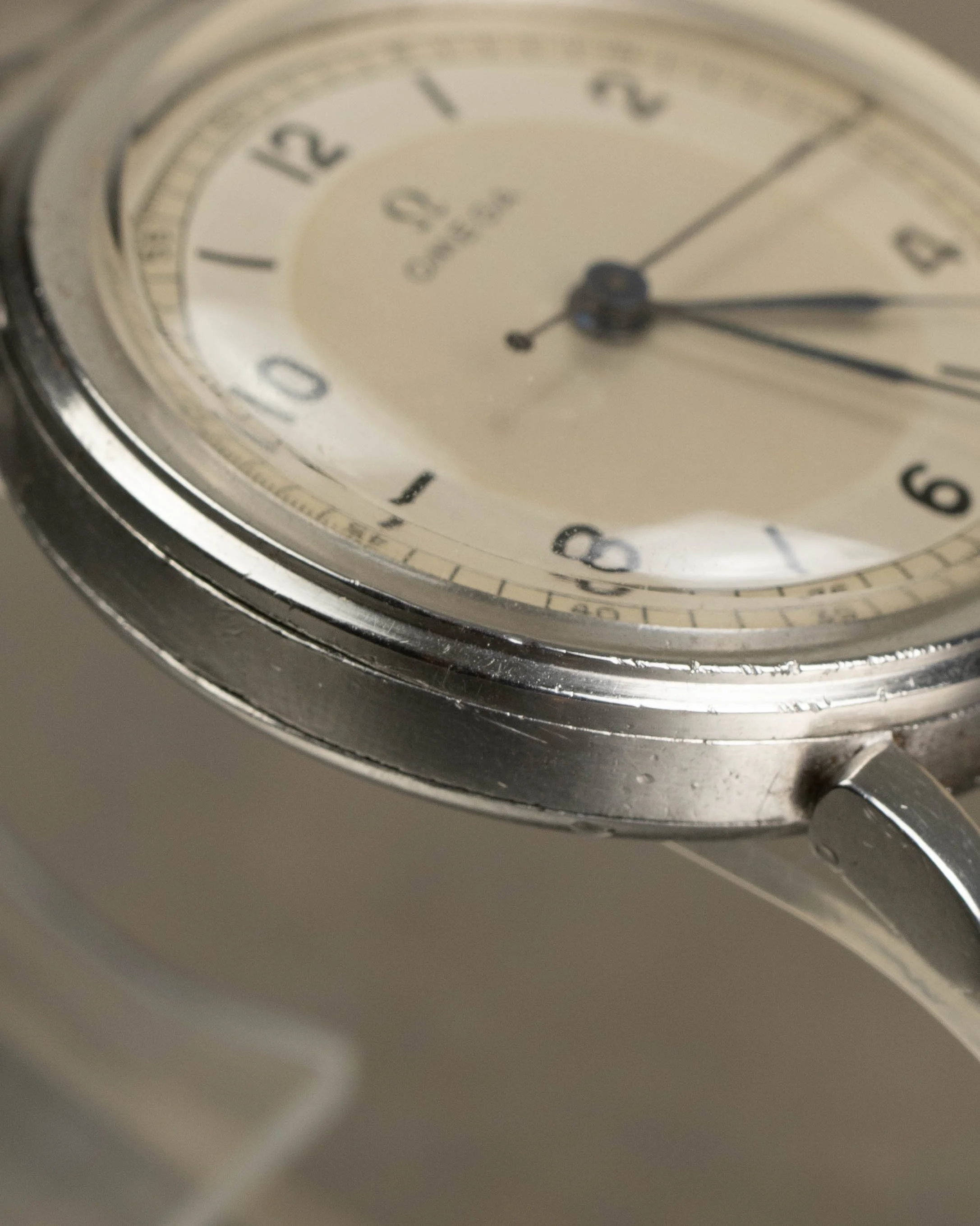 Rare Omega Fagiolino CK2015. 1930s manual wind doctor's watch featuring a distinct sector dial and blued steel hands