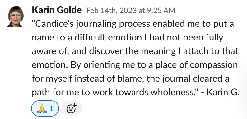 Screenshot of a social media post discussing her journaling process and emotional awareness.