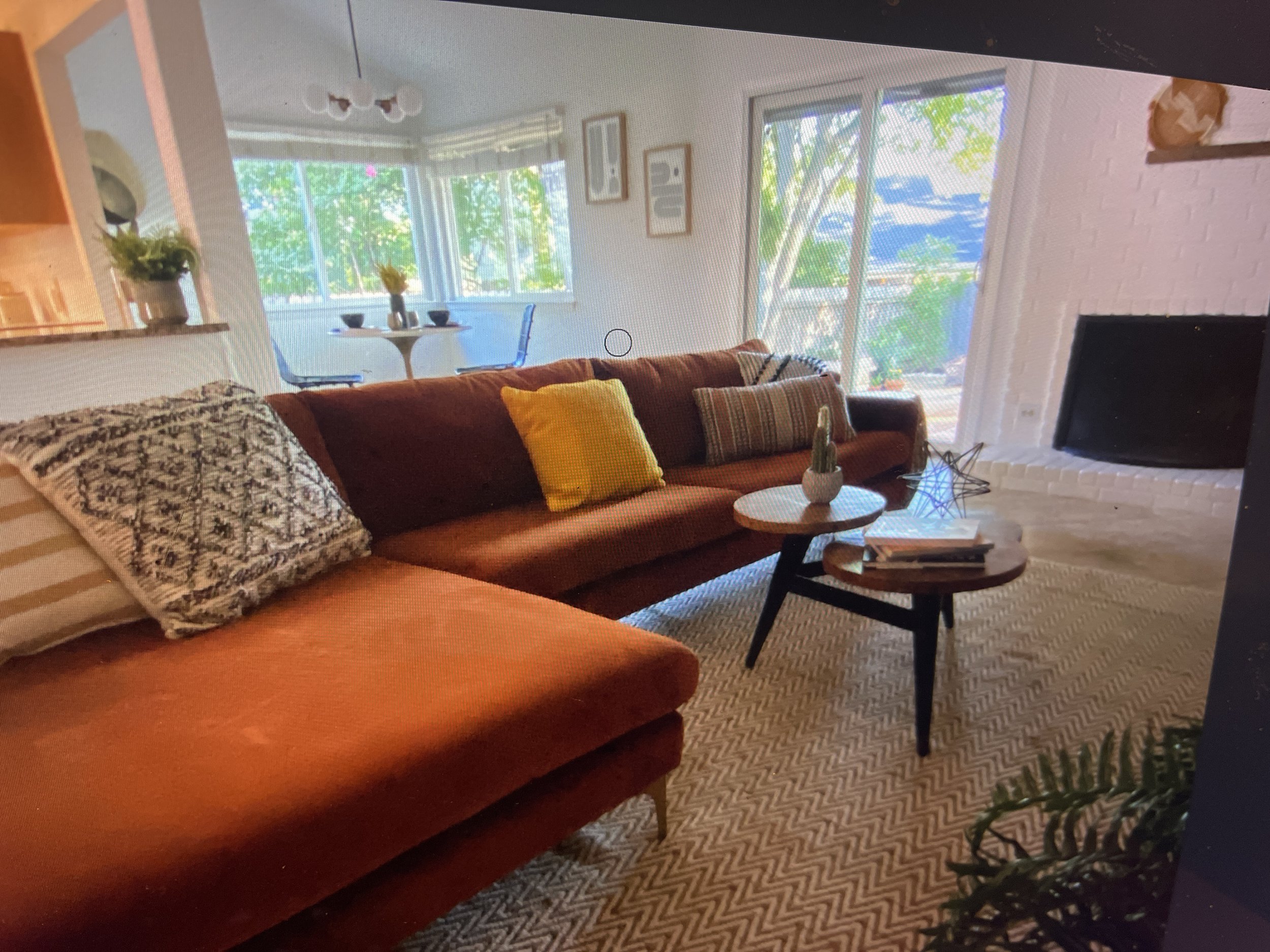 Orange velvet CB2 sectional sofa rental only
