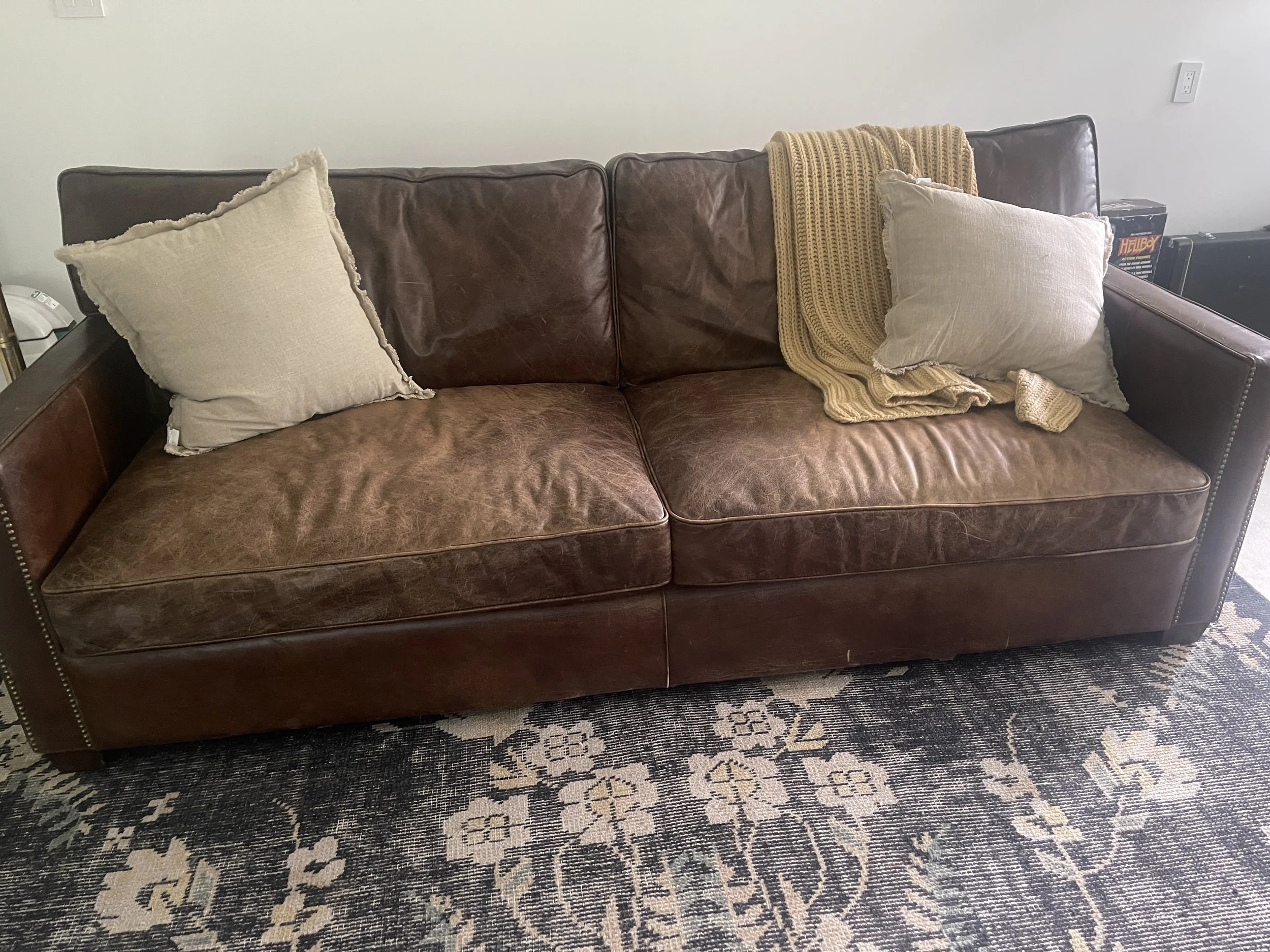 West Elm brown leather DeKalb sofa - rental only