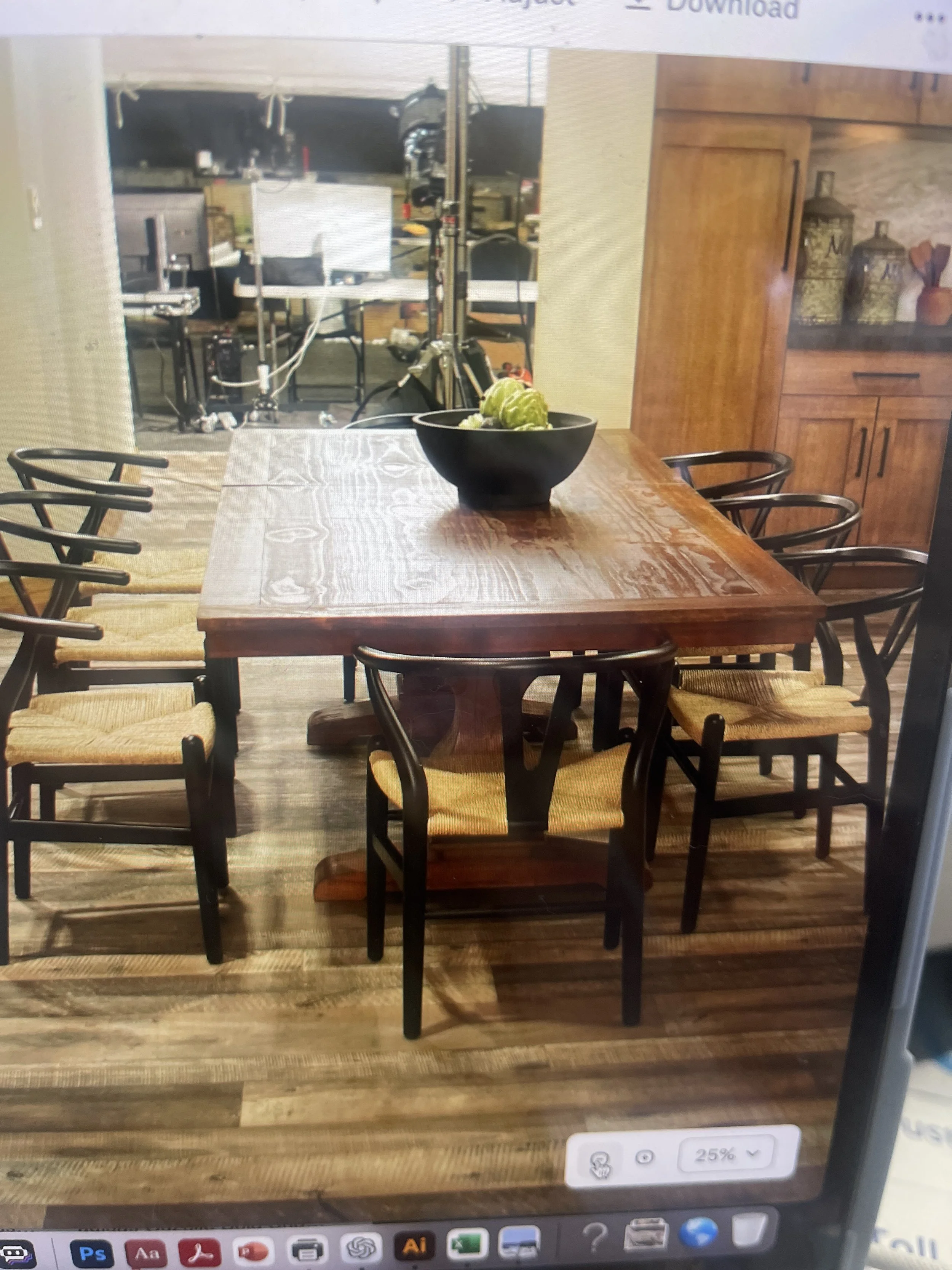 Black wood and rattan dining chairs - rental only