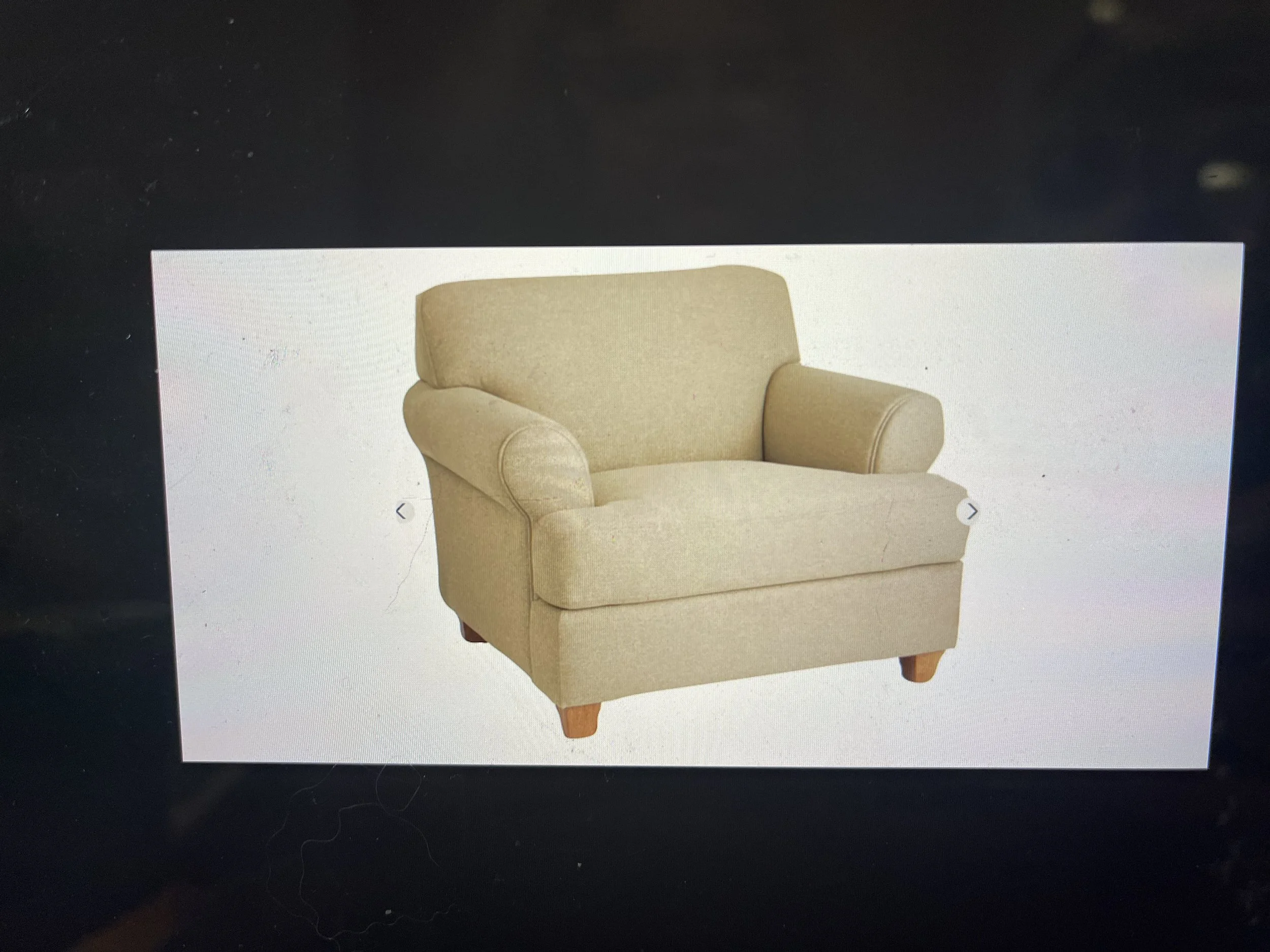 Rooms to go beige chair with wooden legs - rental only
