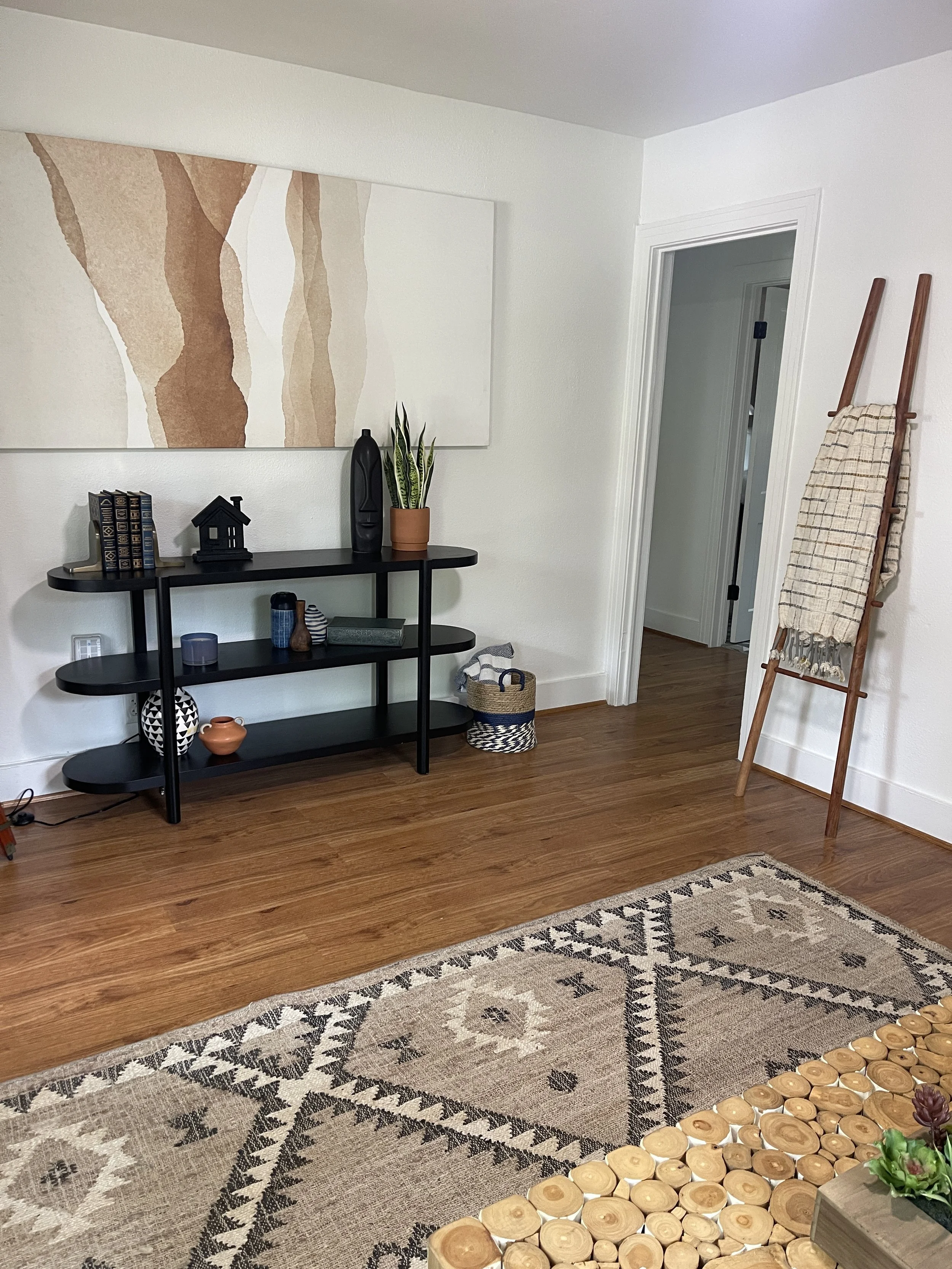 West Elm black three tier shelves - rental only