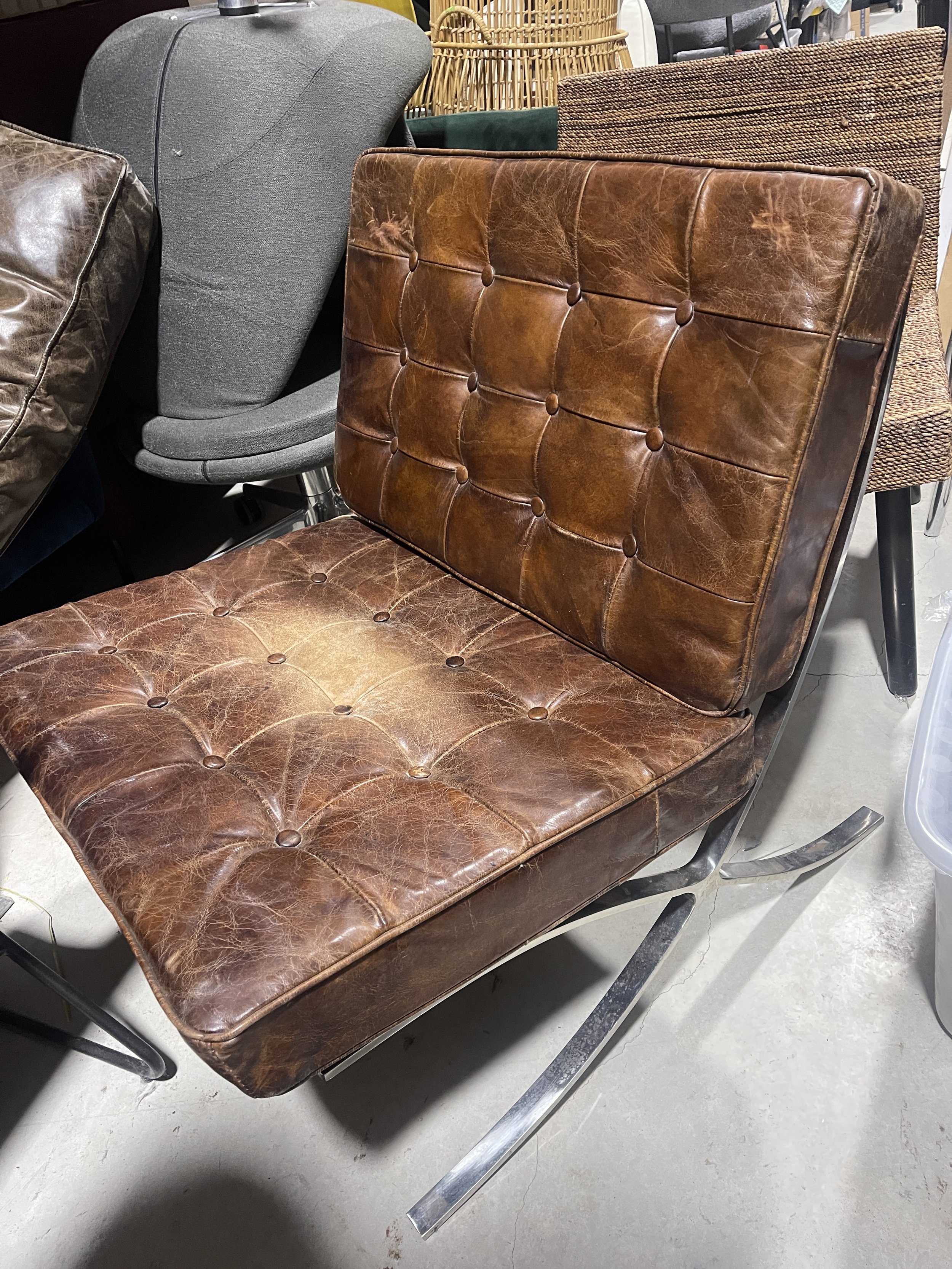 Vintage brown leather Barcelona chair - rental only