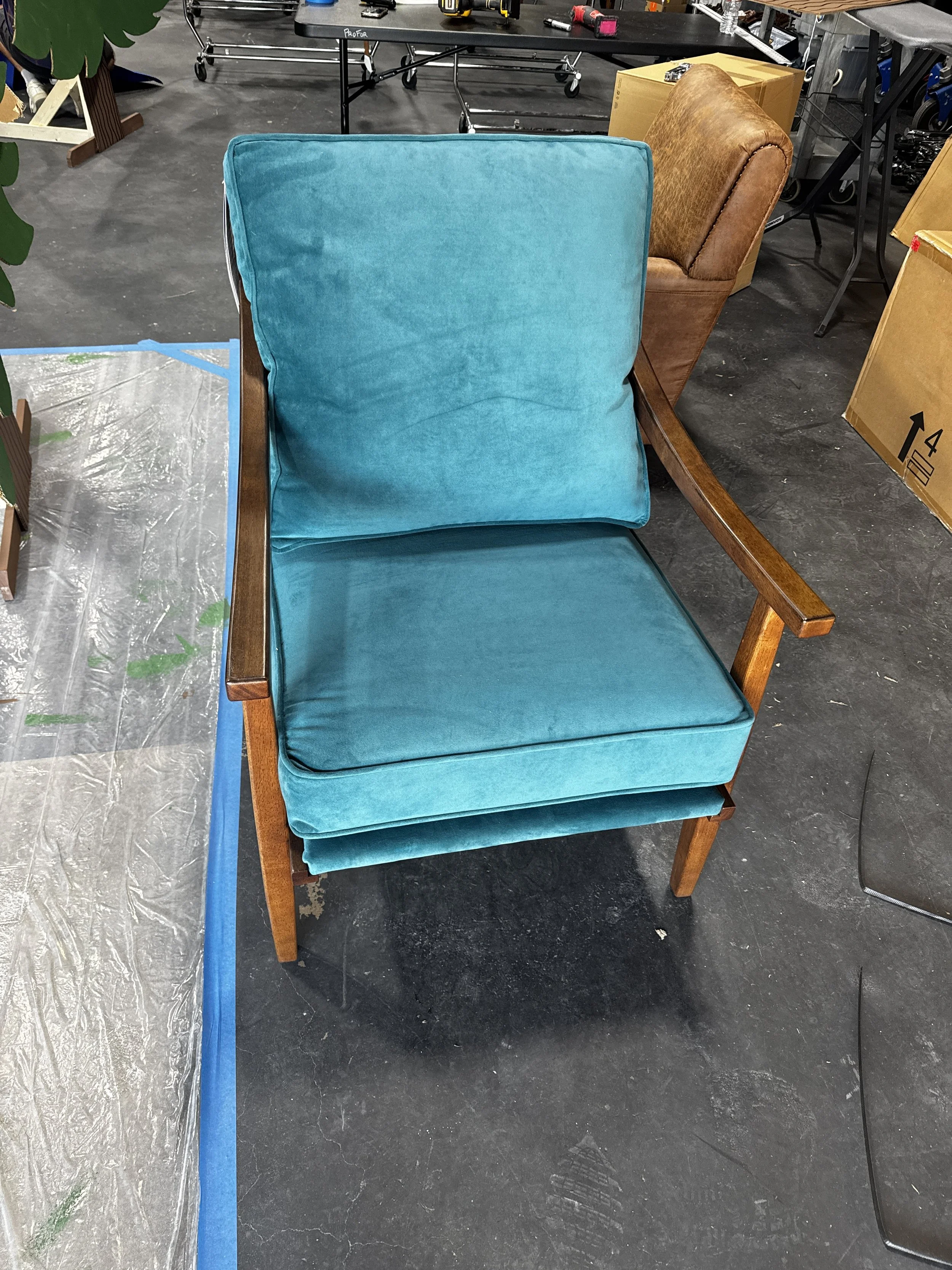 Turquoise mid century accent chair. rental only