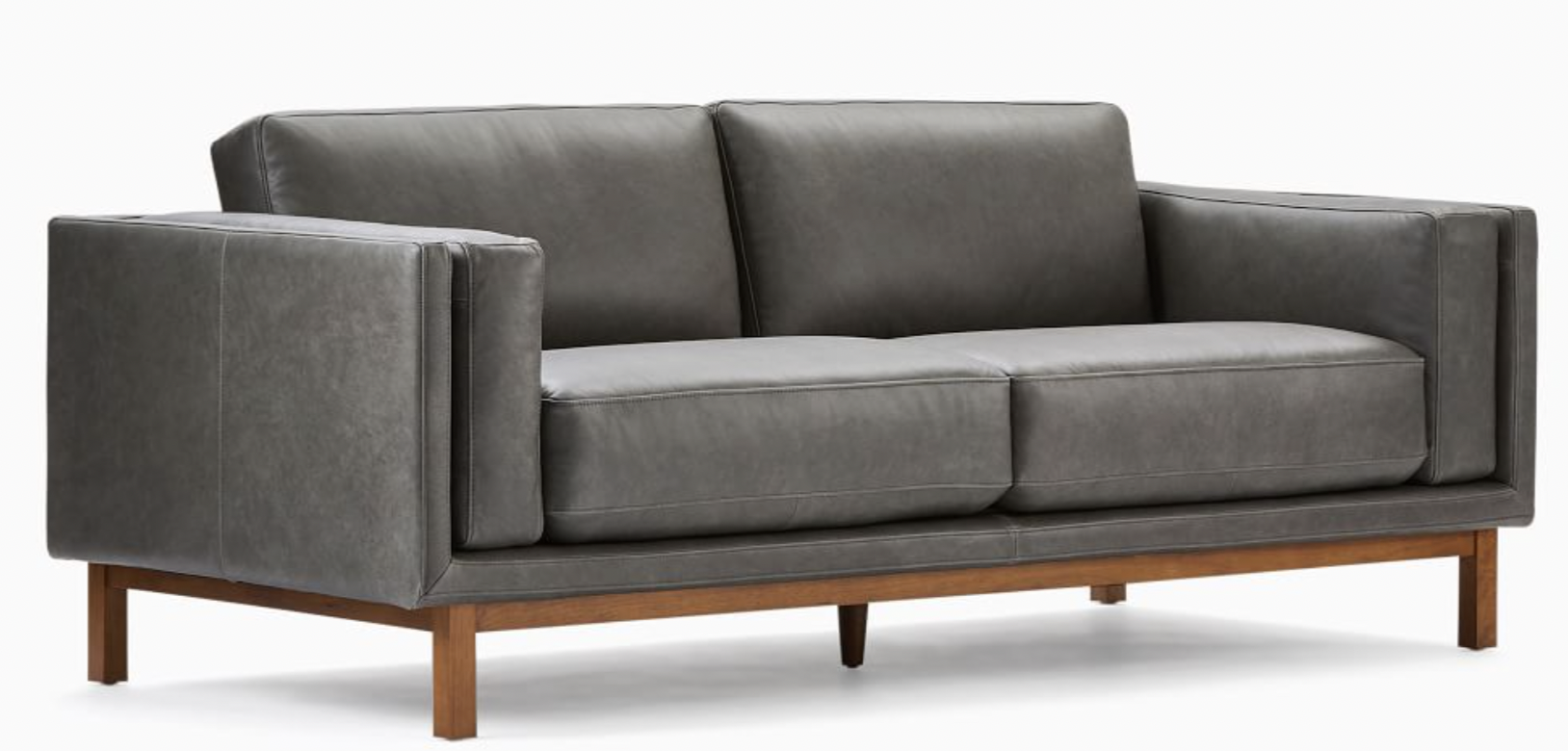 Silver/Gray West Elm Leather Sofa - Rental Only