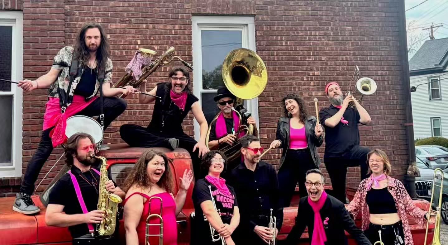 We finally got some new full band photos, and we have to say we look pretty cute!

Catch us next at @officialopus40 on Saturday, May 9th at 2:15PM for their Community Day, honoring 50 years of Opus! 

And then later in the month, at the @kingstonfarm
