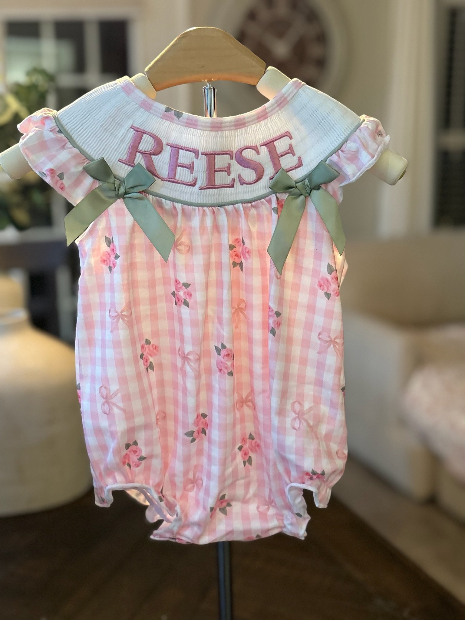 Pink Custom Name Smocked Bubble