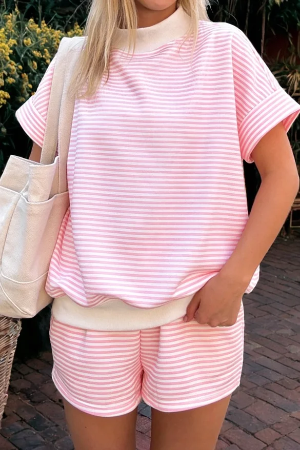 Coastal Stripe Short Set – Pink