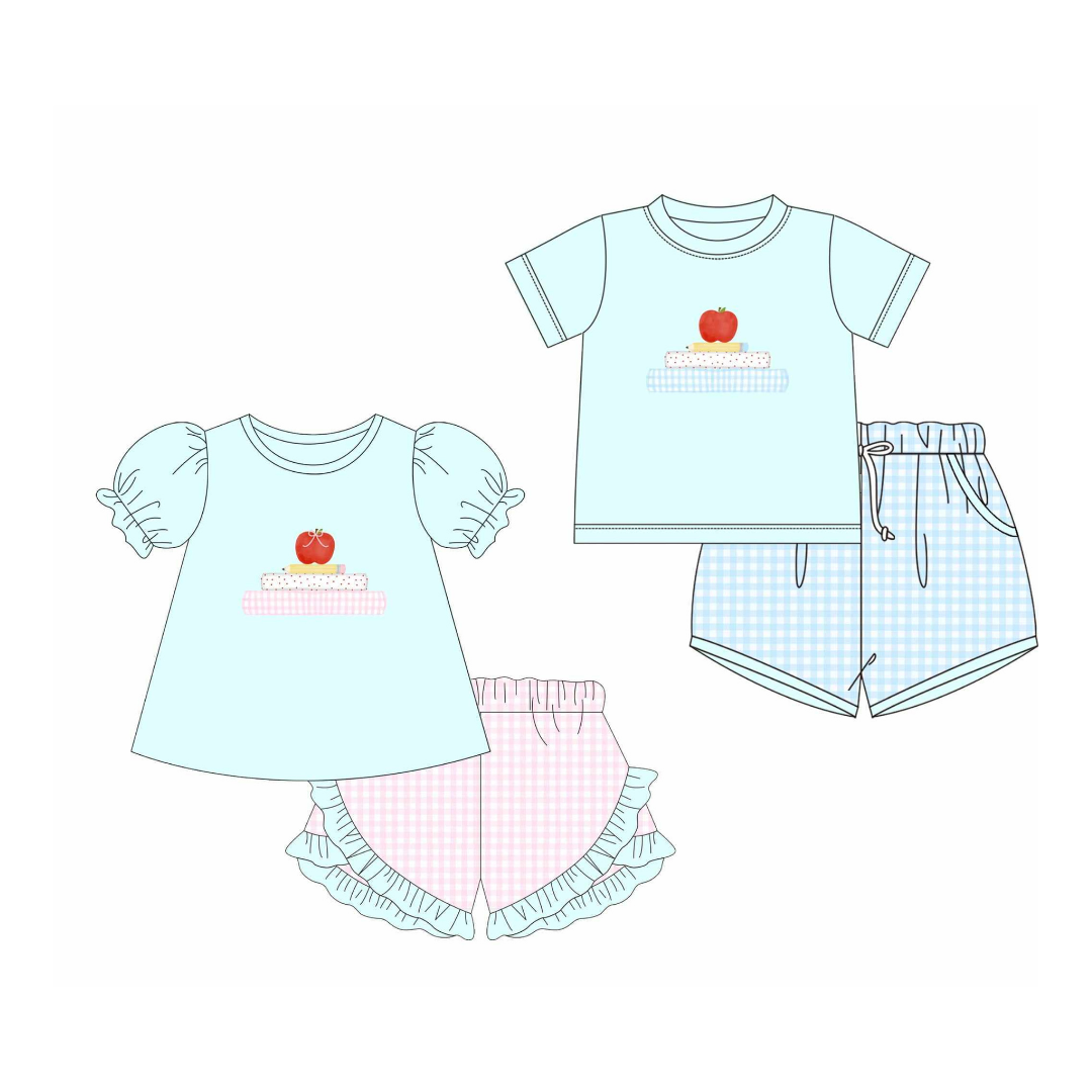 Apples & Books Appliqué Sibling Set – Preorder 035