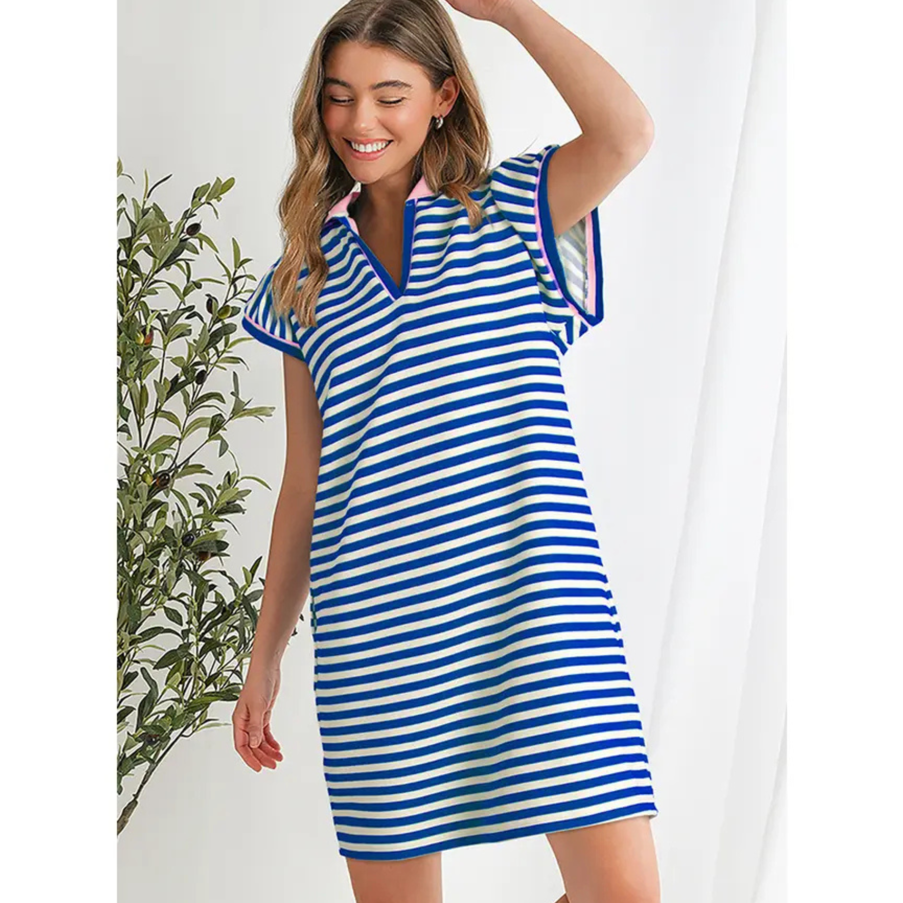Coastal Contrast Stripe Ruffle Sleeve Dress  - Mama Edit