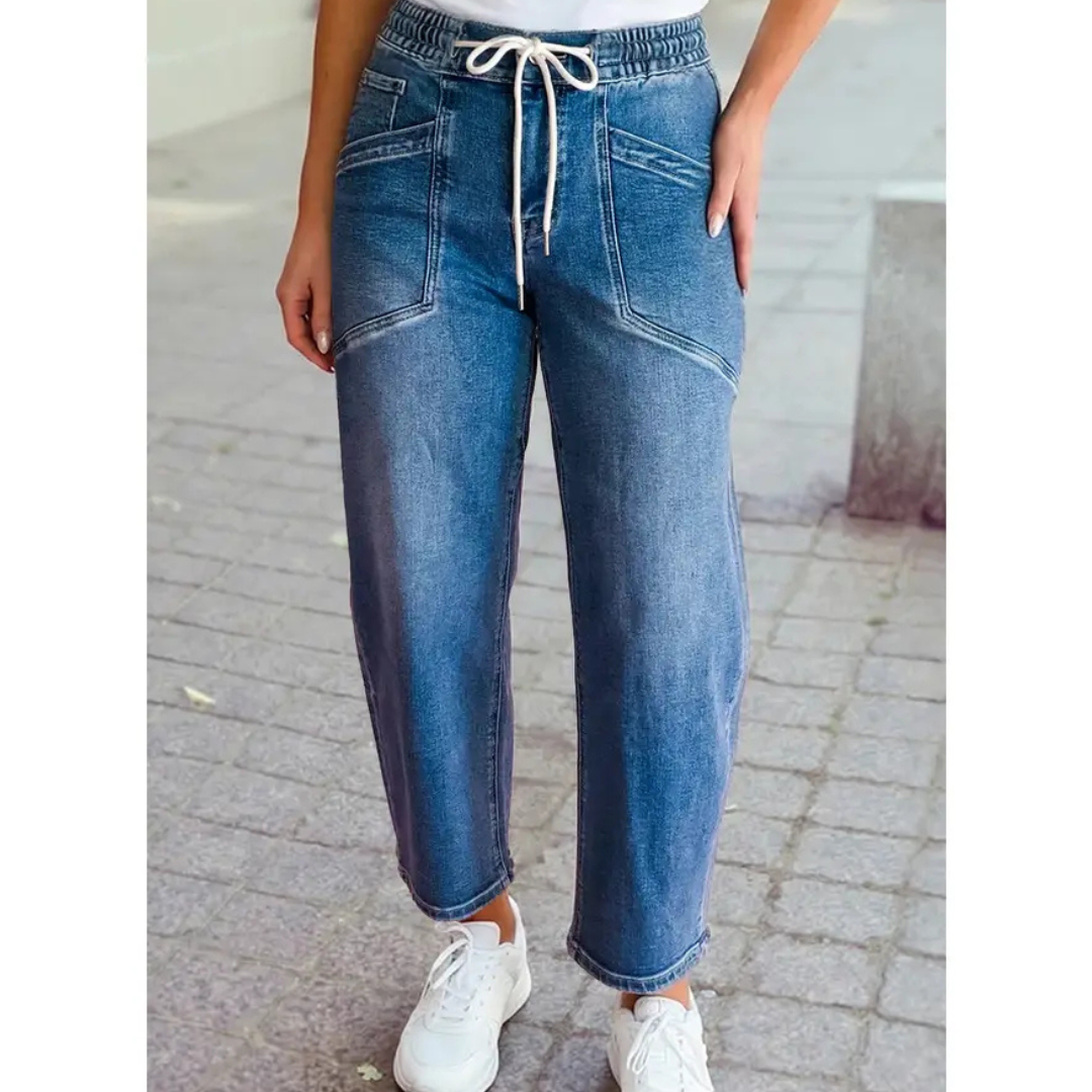 Unique Pockets Drawstring Barrel Jeans