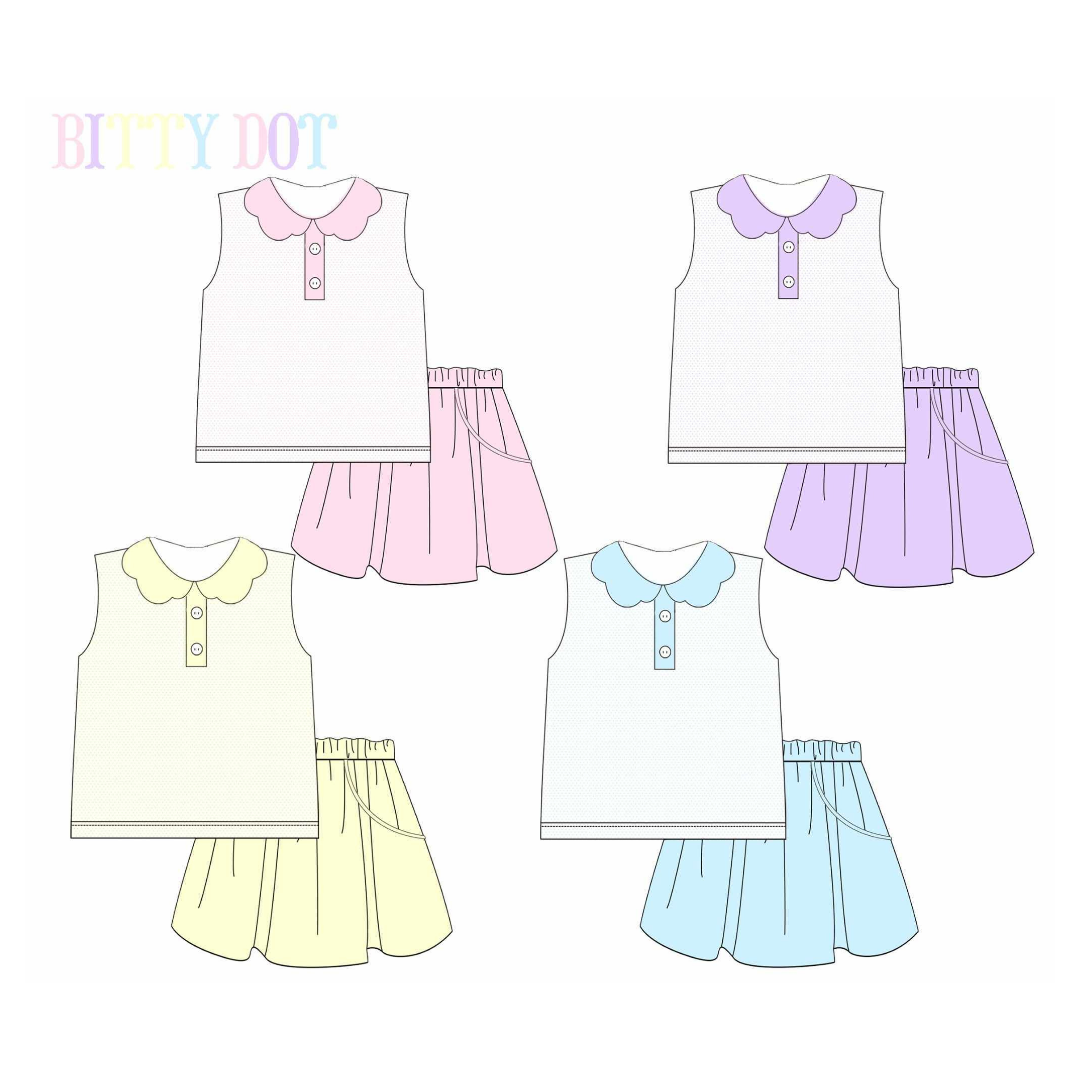 Bitty Dot Scallop Collar Tank & Skirt Set – Preorder 035
