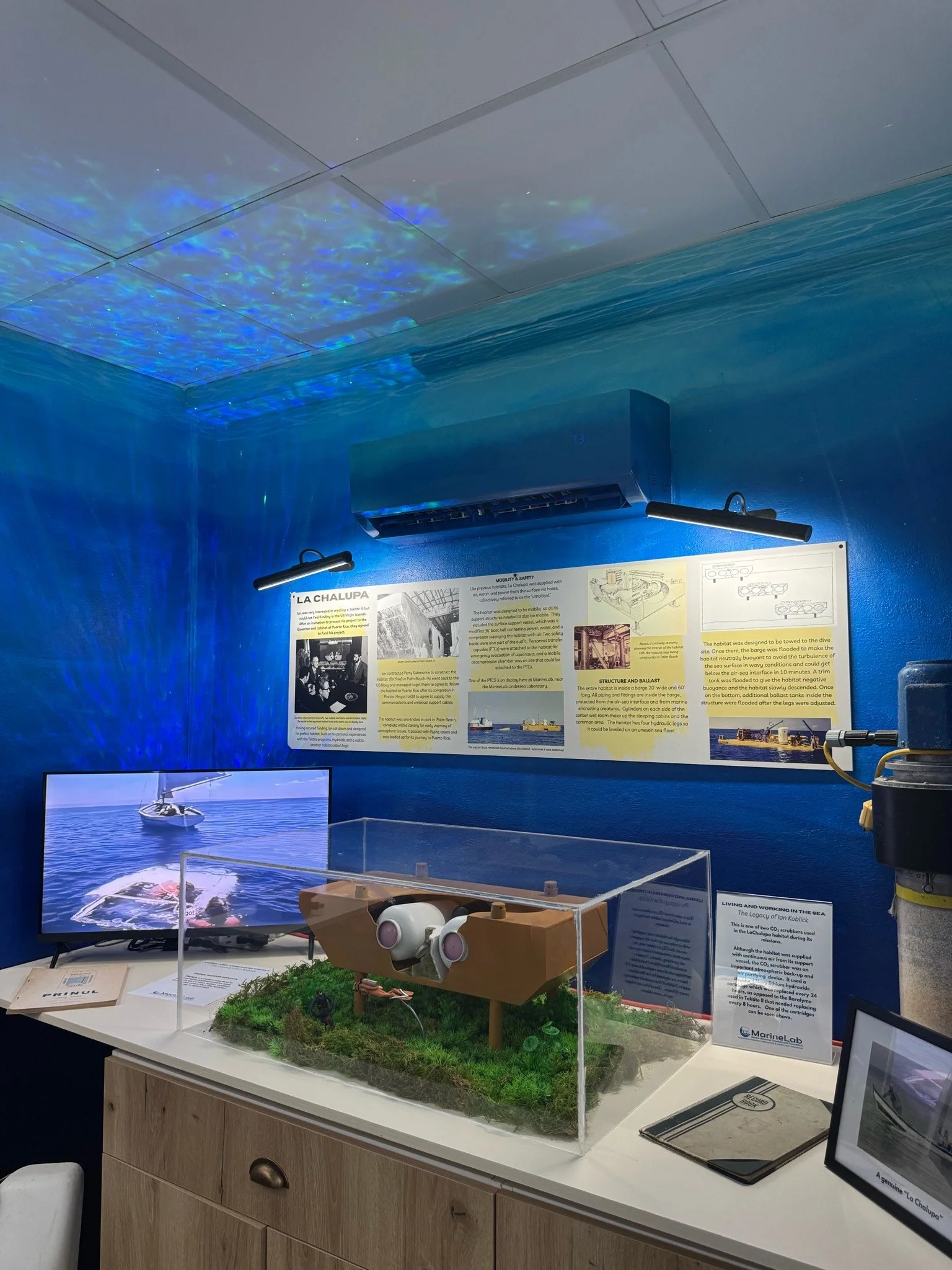 A view of the model of La Chalupa/ Jules' Undersea Lab on display in the Legacy of Ian Koblick exhibit